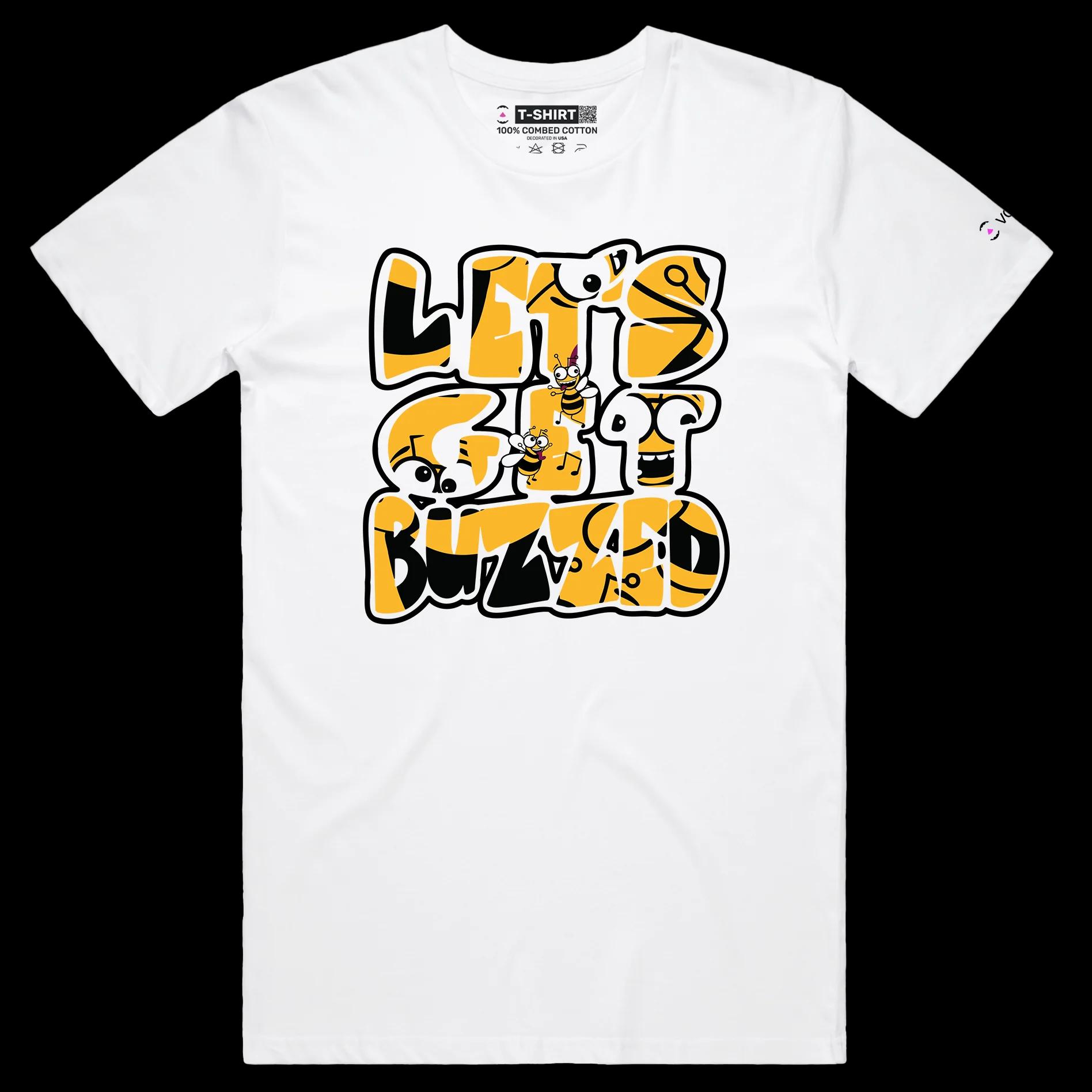 VOICEART White Male Regular Drunk Bees Funny tshirt Premium Graphic Design Lets Get Buzzed Feel Good Tee for Hanging Out v1