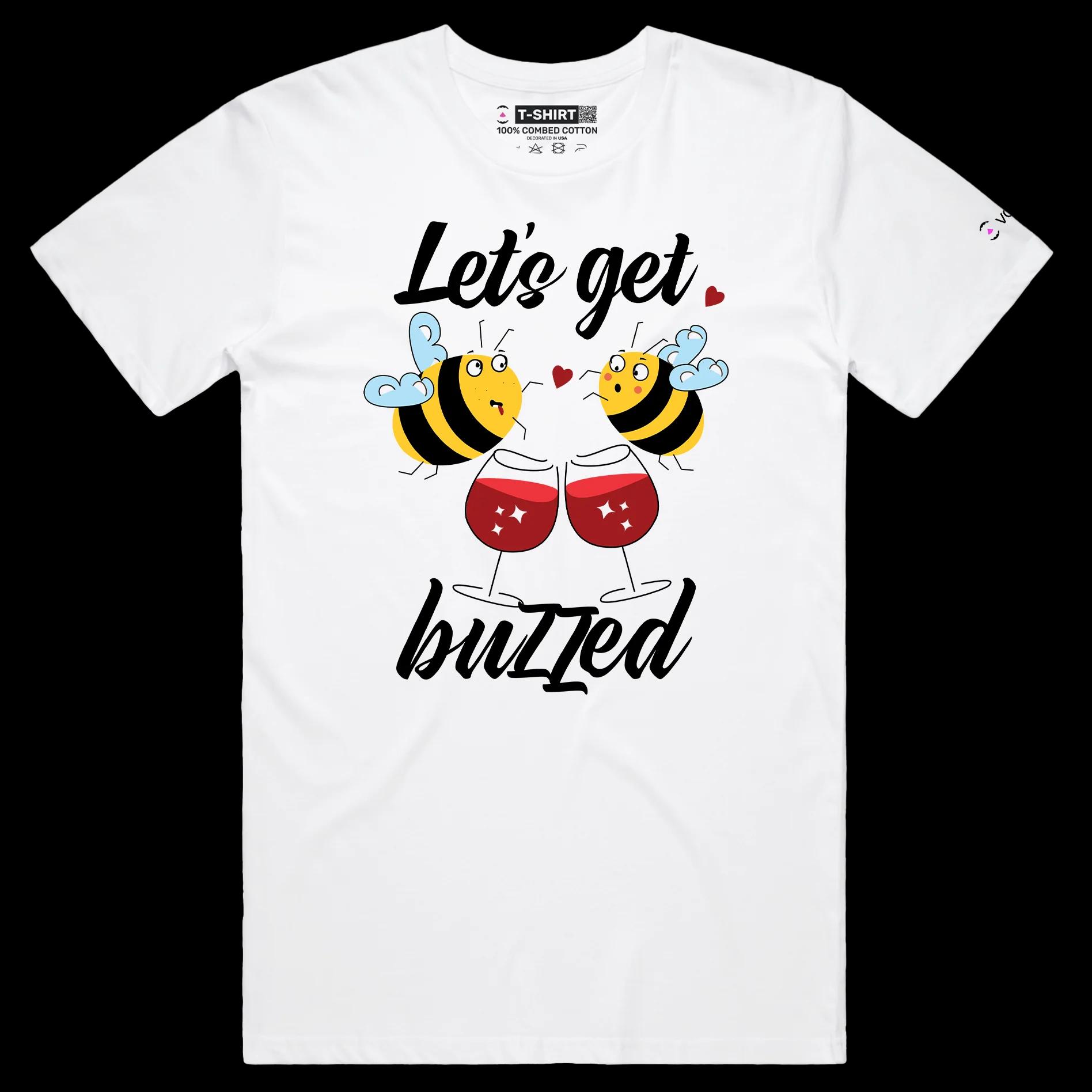 VOICEART White Male Regular Drunk Bees Funny tshirt Premium Graphic Design Lets Get Buzzed Feel Good Tee for Hanging Out v2