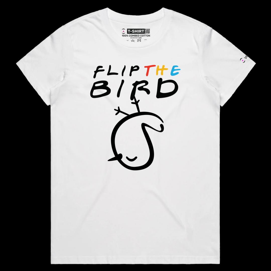 VOICEART White Female Regular Flip the Bird Funny T-shirt Premium Graphic Design Birds and Fingers Impolite Wordplay Tee v1