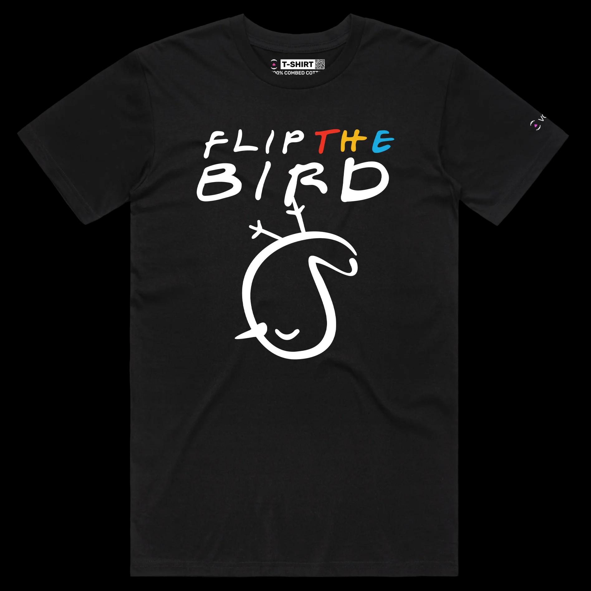 VOICEART Black Male Regular Flip the Bird Funny T-shirt Premium Graphic Design Birds and Fingers Impolite Wordplay Tee v1