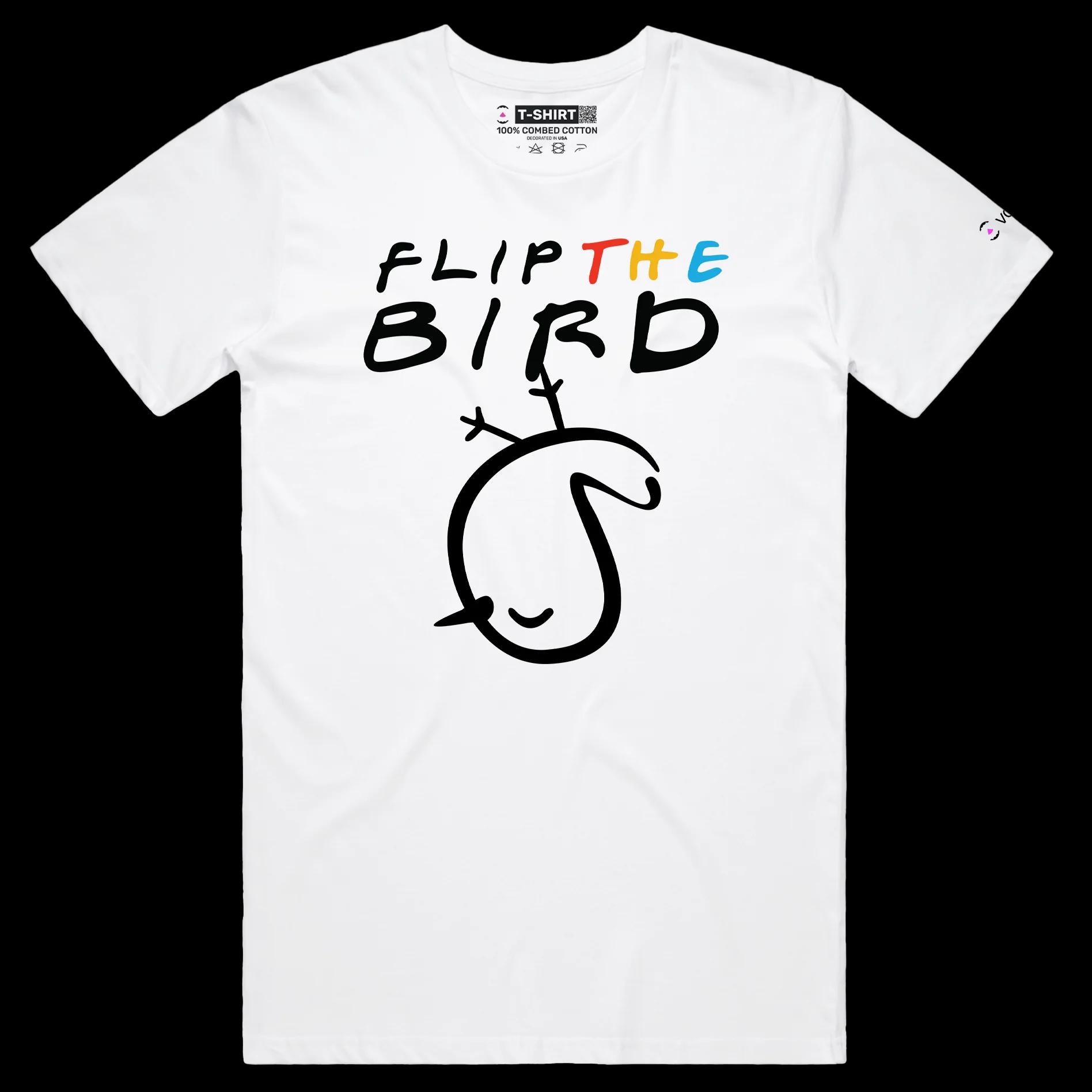 VOICEART White Male Regular Flip the Bird Funny T-shirt Premium Graphic Design Birds and Fingers Impolite Wordplay Tee v1
