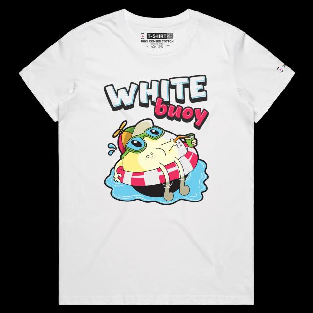 VOICEART White Female Regular White Buoy Funny T-Shirt Premium Quality Graphic Design Boy with a Peace Sign Wordplay Tee v1