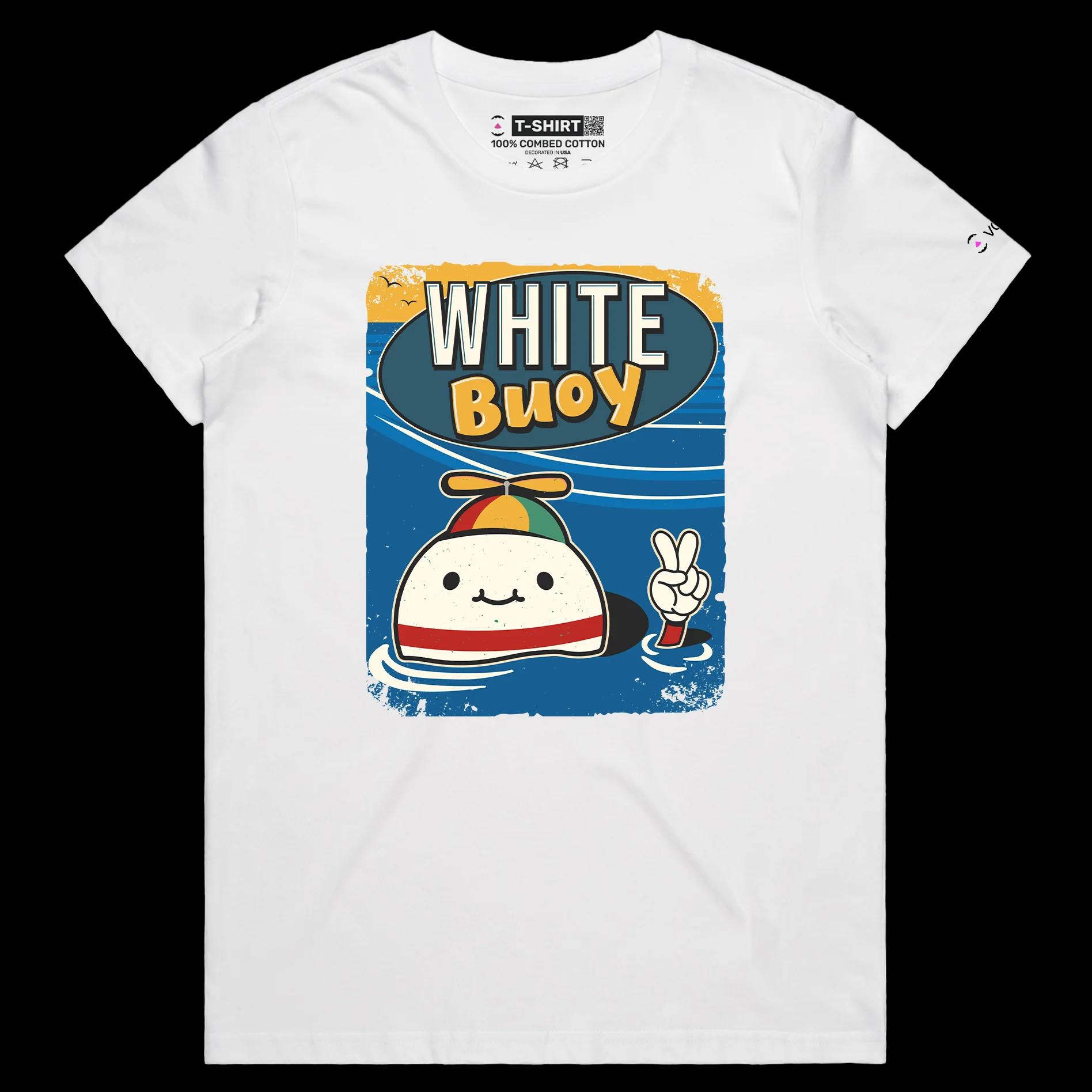 VOICEART White Female Regular White Buoy Funny T-Shirt Premium Quality Graphic Design Boy with a Peace Sign Wordplay Tee v2