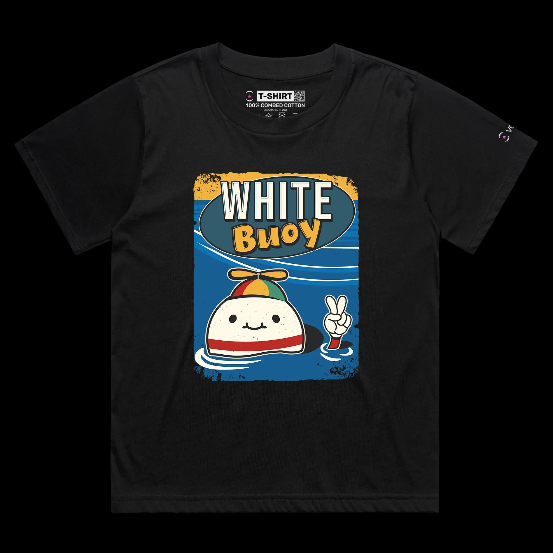 VOICEART Black Female Loose White Buoy Funny T-Shirt Premium Quality Graphic Design Boy with a Peace Sign Wordplay Tee v2