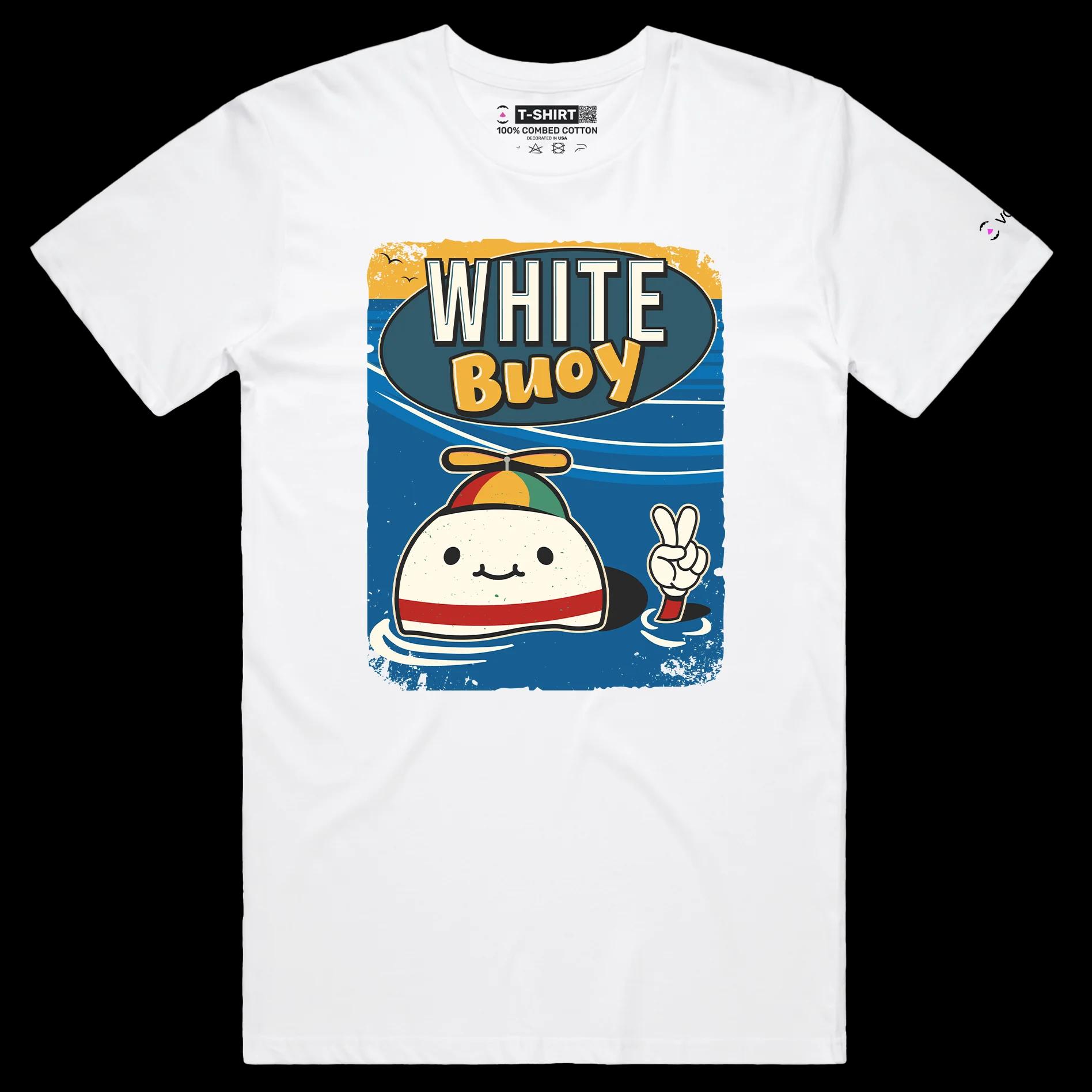 VOICEART White Male Regular White Buoy Funny T-Shirt Premium Quality Graphic Design Boy with a Peace Sign Wordplay Tee v2