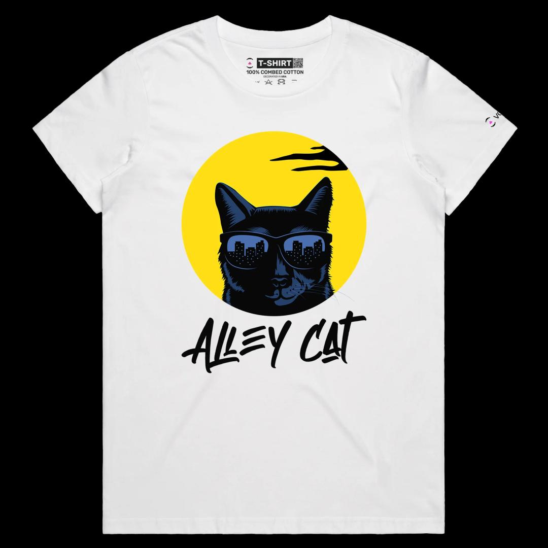 VOICEART White Female Regular Cool Cat Sunglasses Funny Animals T-Shirt Premium Graphic Design Fashionable Tee Hanging Out