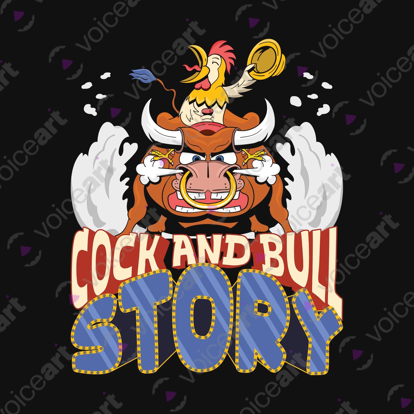 VOICEART Black Watermark Cock and Bull Funny Animals T-shirt Premium Graphic Design Rooster Riding a Bull Clever Tee