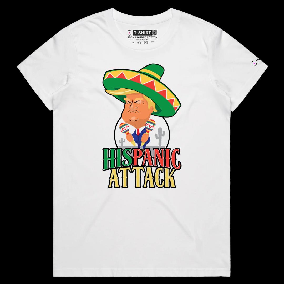 VOICEART White Female Regular President Trump in a Sombrero T-Shirt Premium Graphic Funny Latino Tee with Play on Words
