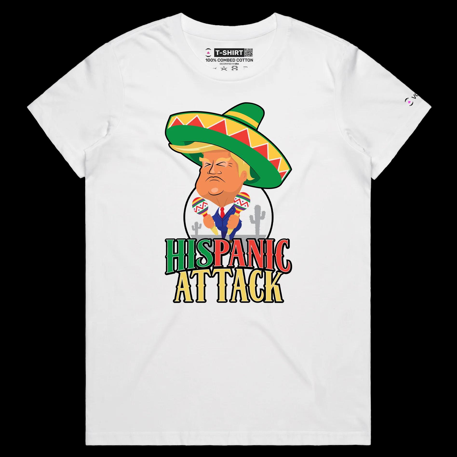 VOICEART White Female Regular President Trump in a Sombrero T-Shirt Premium Graphic Funny Latino Tee with Play on Words