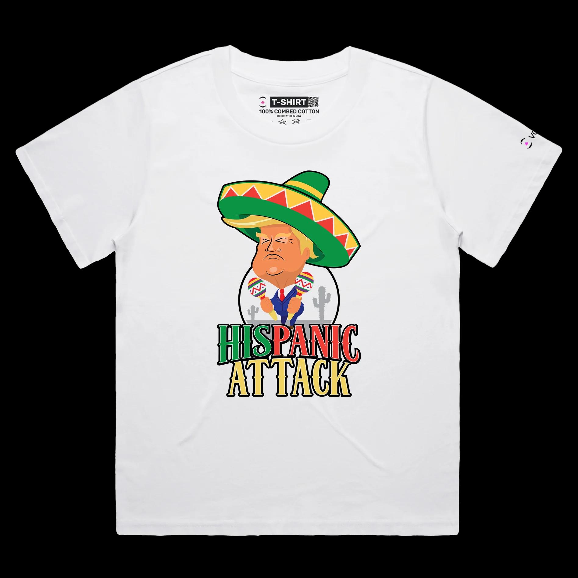 VOICEART White Female Loose President Trump in a Sombrero T-Shirt Premium Graphic Funny Latino Tee with Play on Words