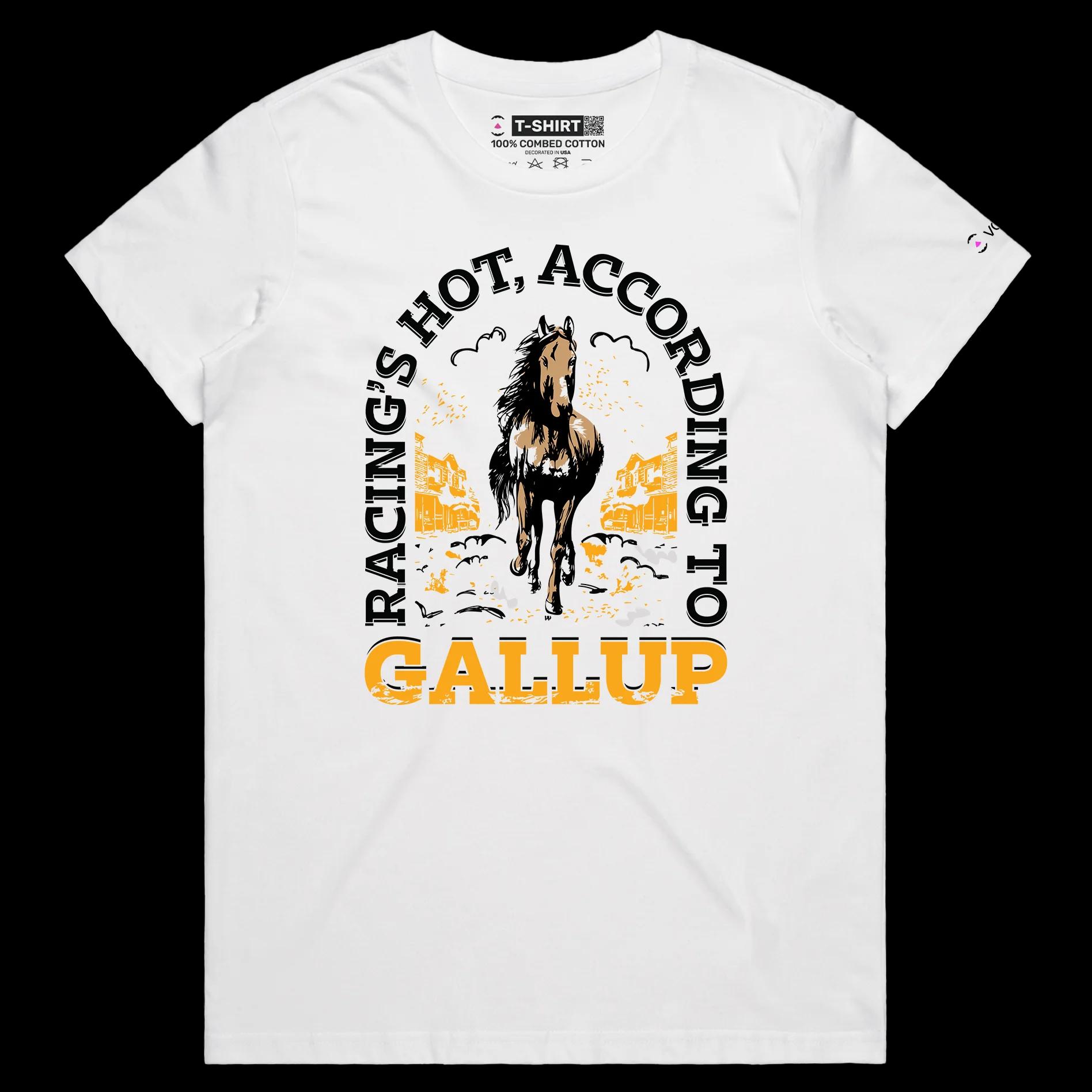 VOICEART White Female Regular Horse Racing Sports T-Shirt Premium Quality Graphic Design Gallup Clever Play on Words Tee