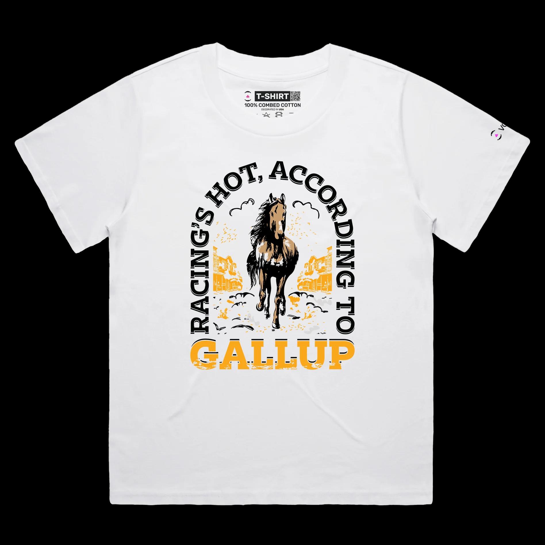 VOICEART White Female Loose Horse Racing Sports T-Shirt Premium Quality Graphic Design Gallup Clever Play on Words Tee
