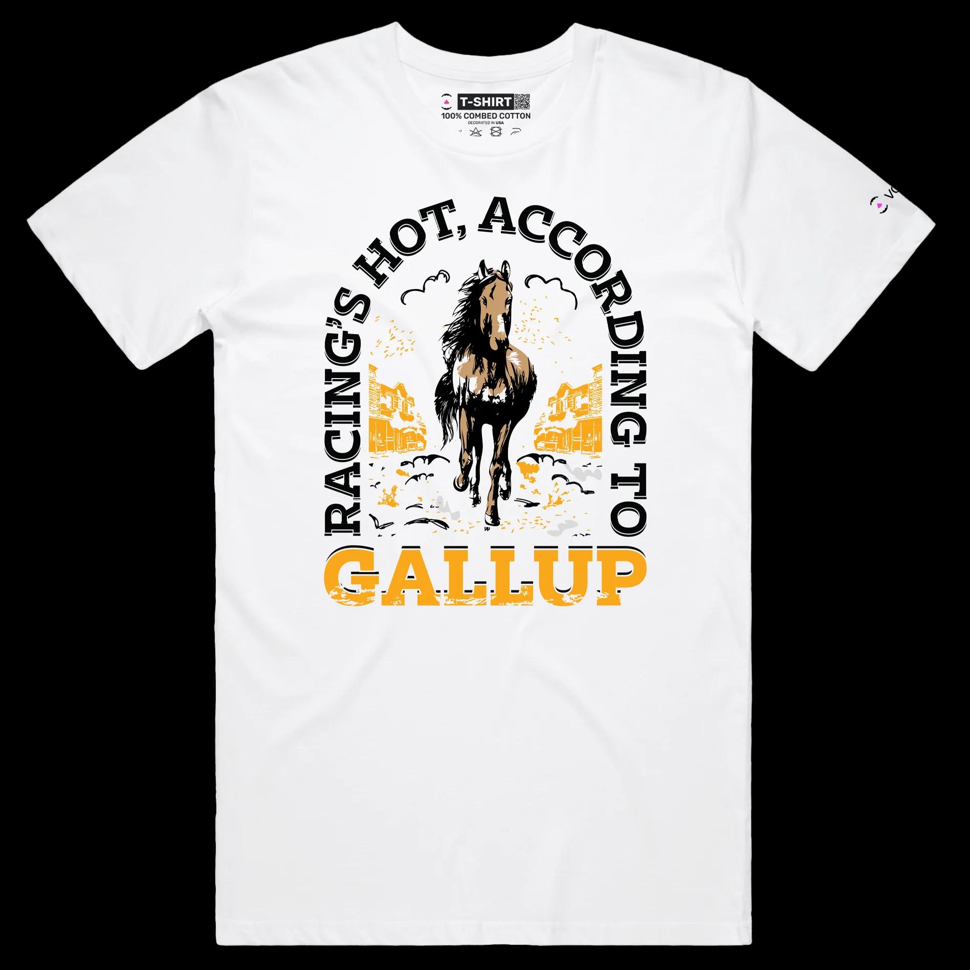 VOICEART White Male Regular Horse Racing Sports T-Shirt Premium Quality Graphic Design Gallup Clever Play on Words Tee