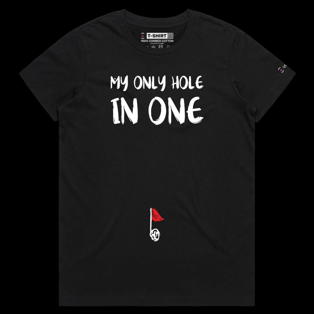VOICEART Black Female Regular Golf Flagpole in a Belly Button Sports T-Shirt Premium Graphic Hole in One Funny Wordplay Tee