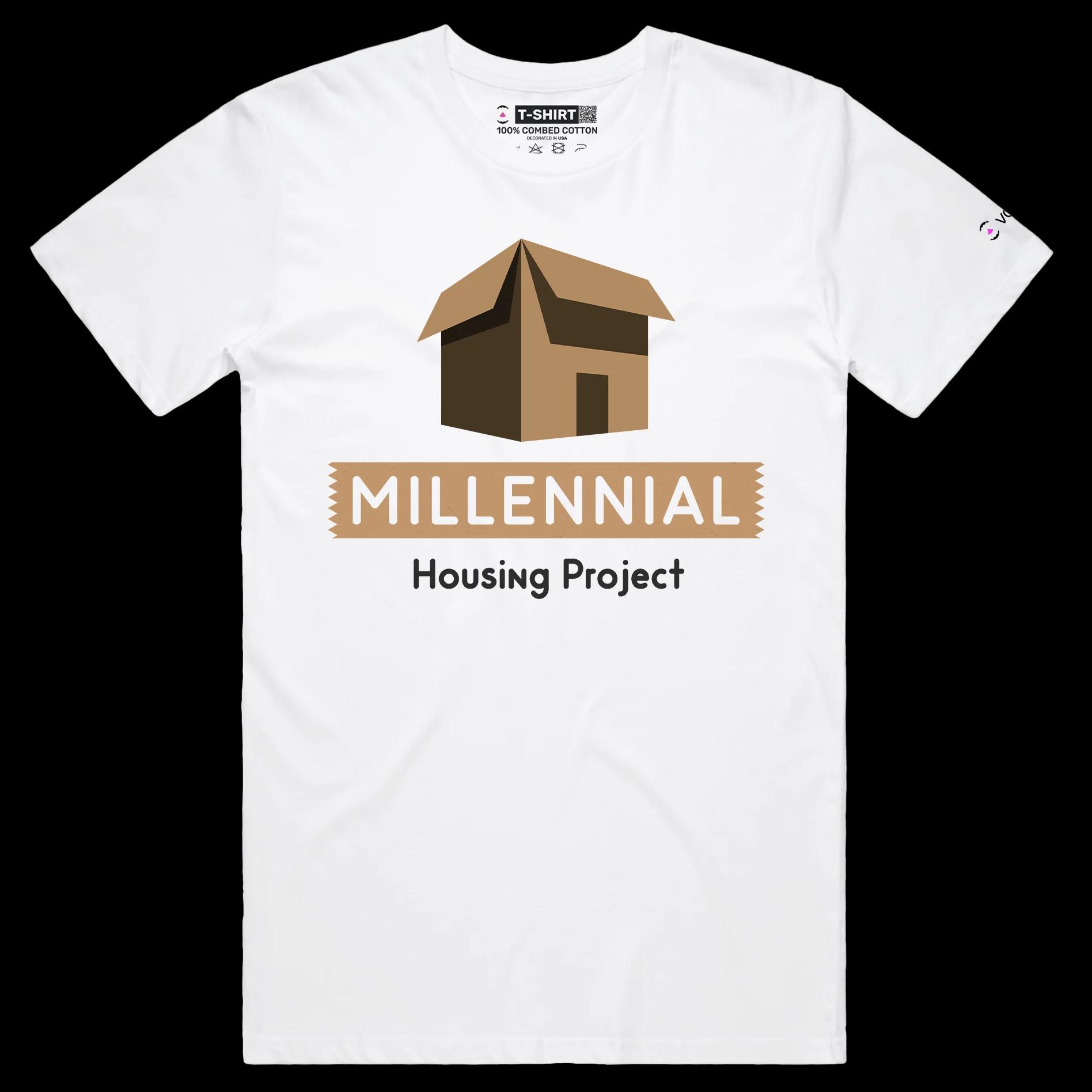 VOICEART White Male Regular Cardboard Box Social Issue T-Shirt Premium Design Sarcastic Housing Project Cost of Living