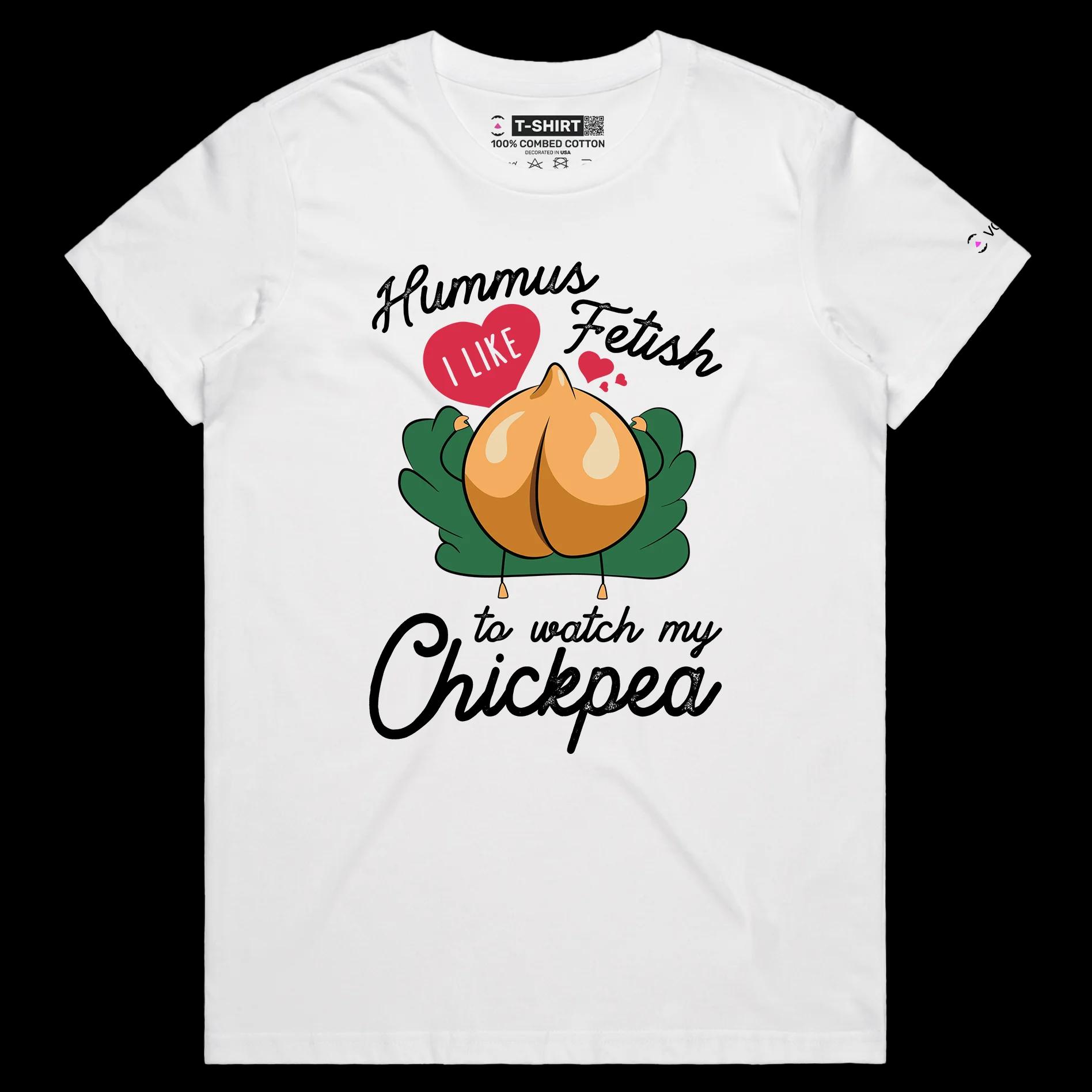 VOICEART White Female Regular The Chickpea Fetish T-Shirt Premium Quality Graphic Funny Food and Drink Hummus Clever Wordplay