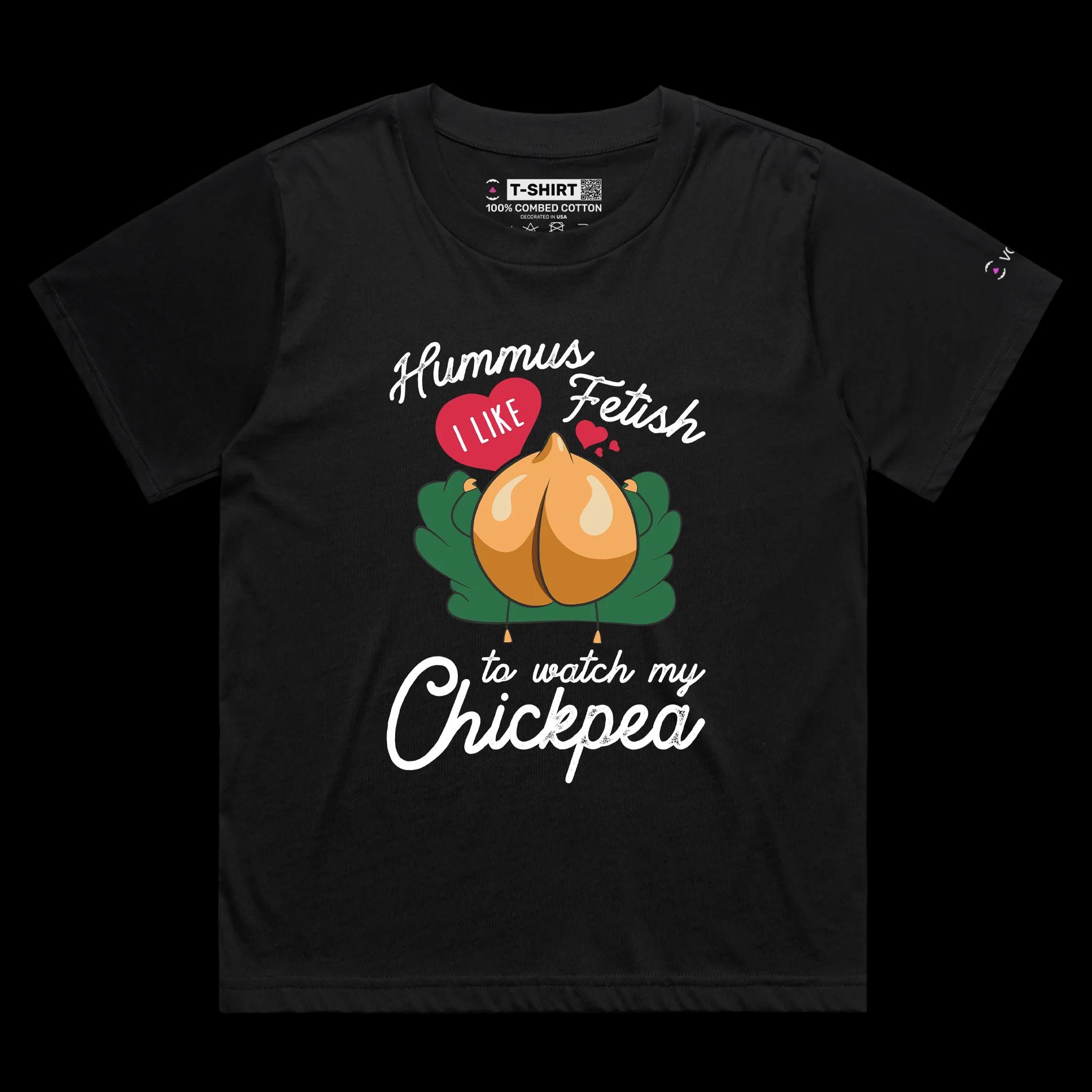 VOICEART Black Female Loose The Chickpea Fetish T-Shirt Premium Quality Graphic Funny Food and Drink Hummus Clever Wordplay