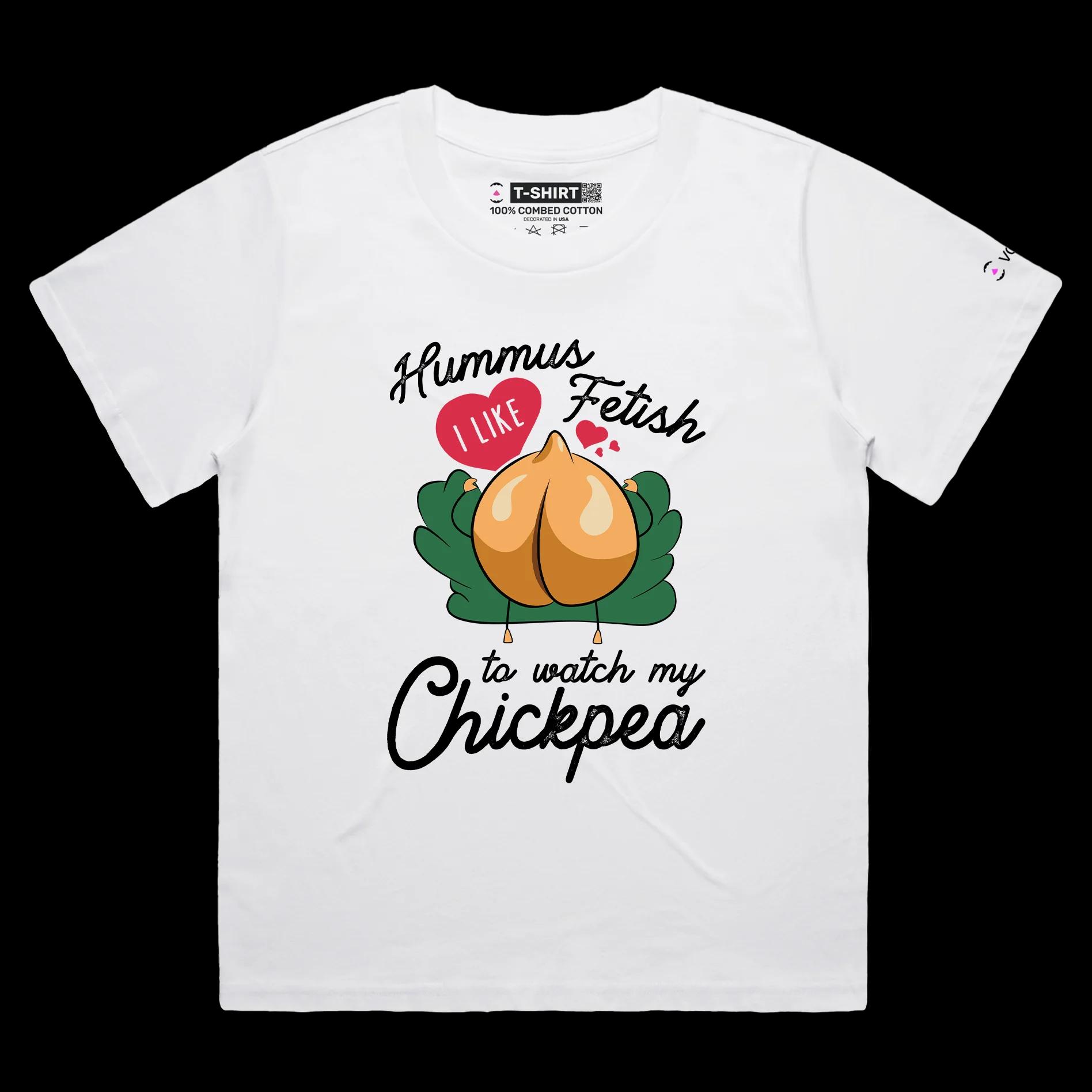 VOICEART White Female Loose The Chickpea Fetish T-Shirt Premium Quality Graphic Funny Food and Drink Hummus Clever Wordplay
