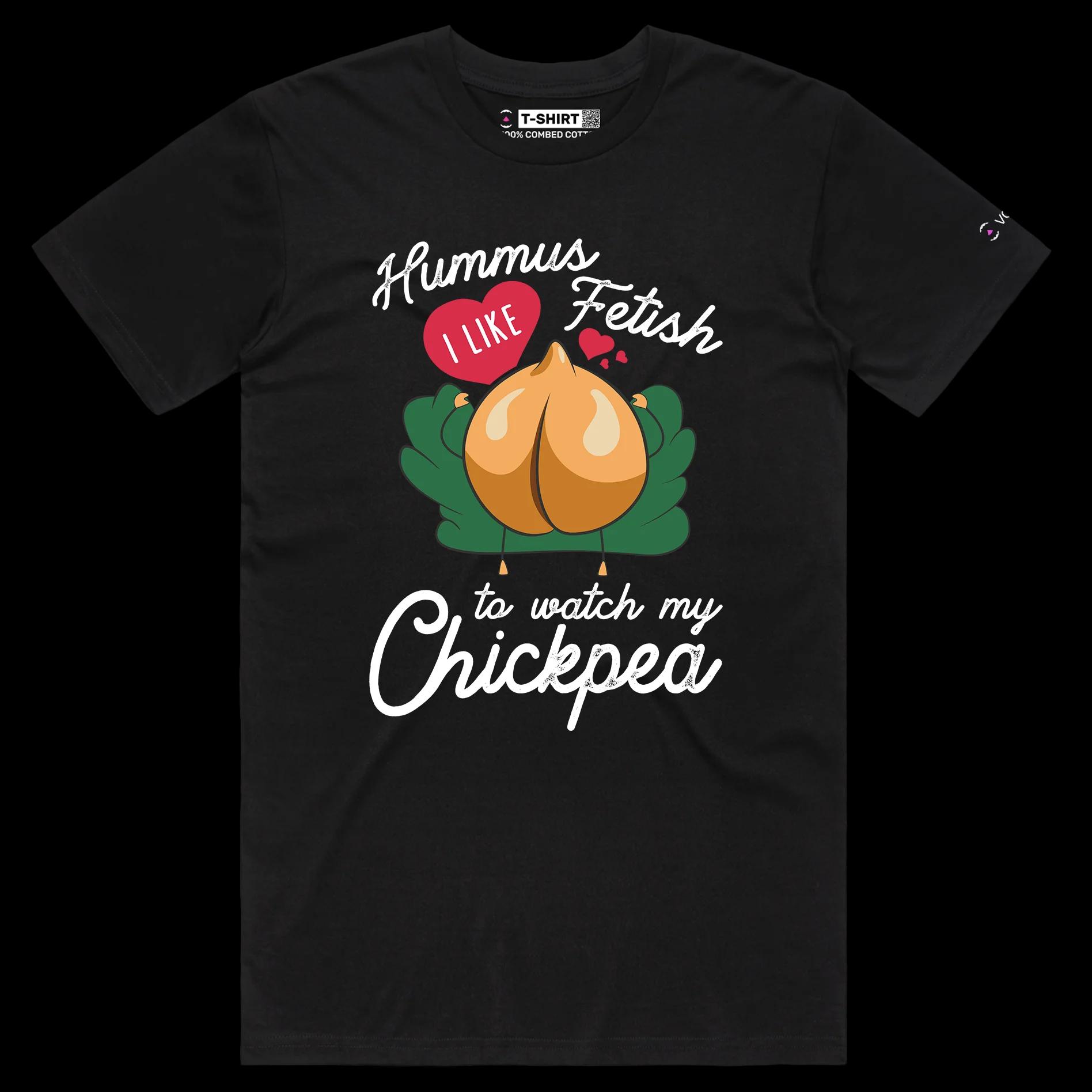 VOICEART Black Male Regular The Chickpea Fetish T-Shirt Premium Quality Graphic Funny Food and Drink Hummus Clever Wordplay