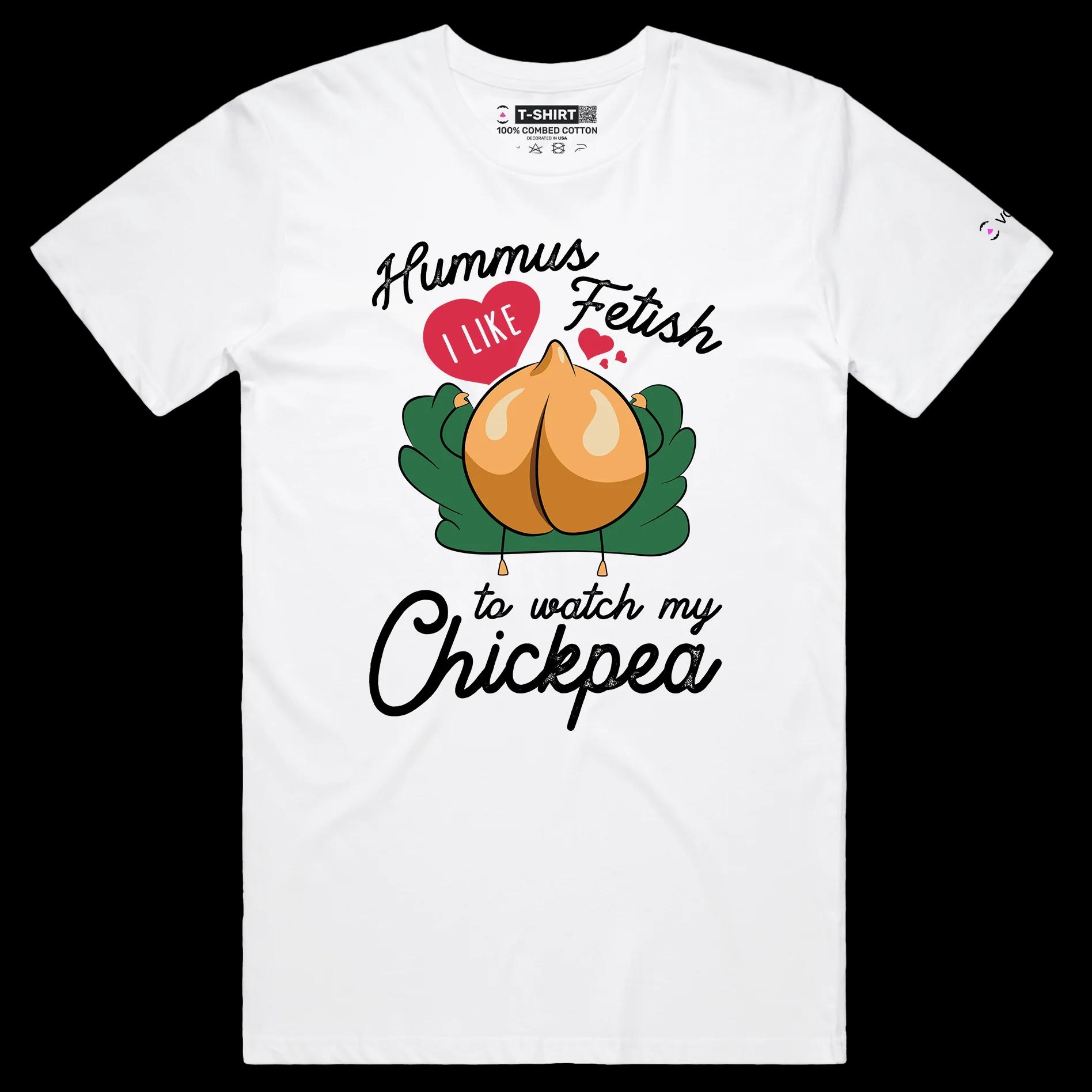 VOICEART White Male Regular The Chickpea Fetish T-Shirt Premium Quality Graphic Funny Food and Drink Hummus Clever Wordplay