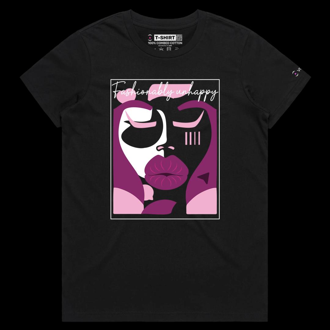 VOICEART Black Female Regular Social Media Trends Premium T-Shirt Quality Graphic Funny Influencers Unhappy Duck Face