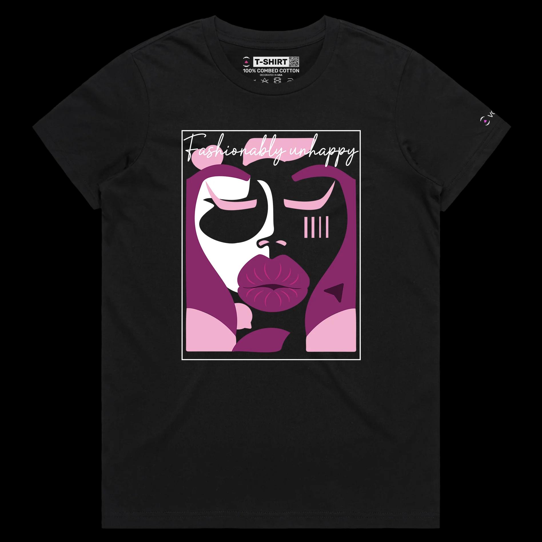 VOICEART Black Female Regular Social Media Trends Premium T-Shirt Quality Graphic Funny Influencers Unhappy Duck Face