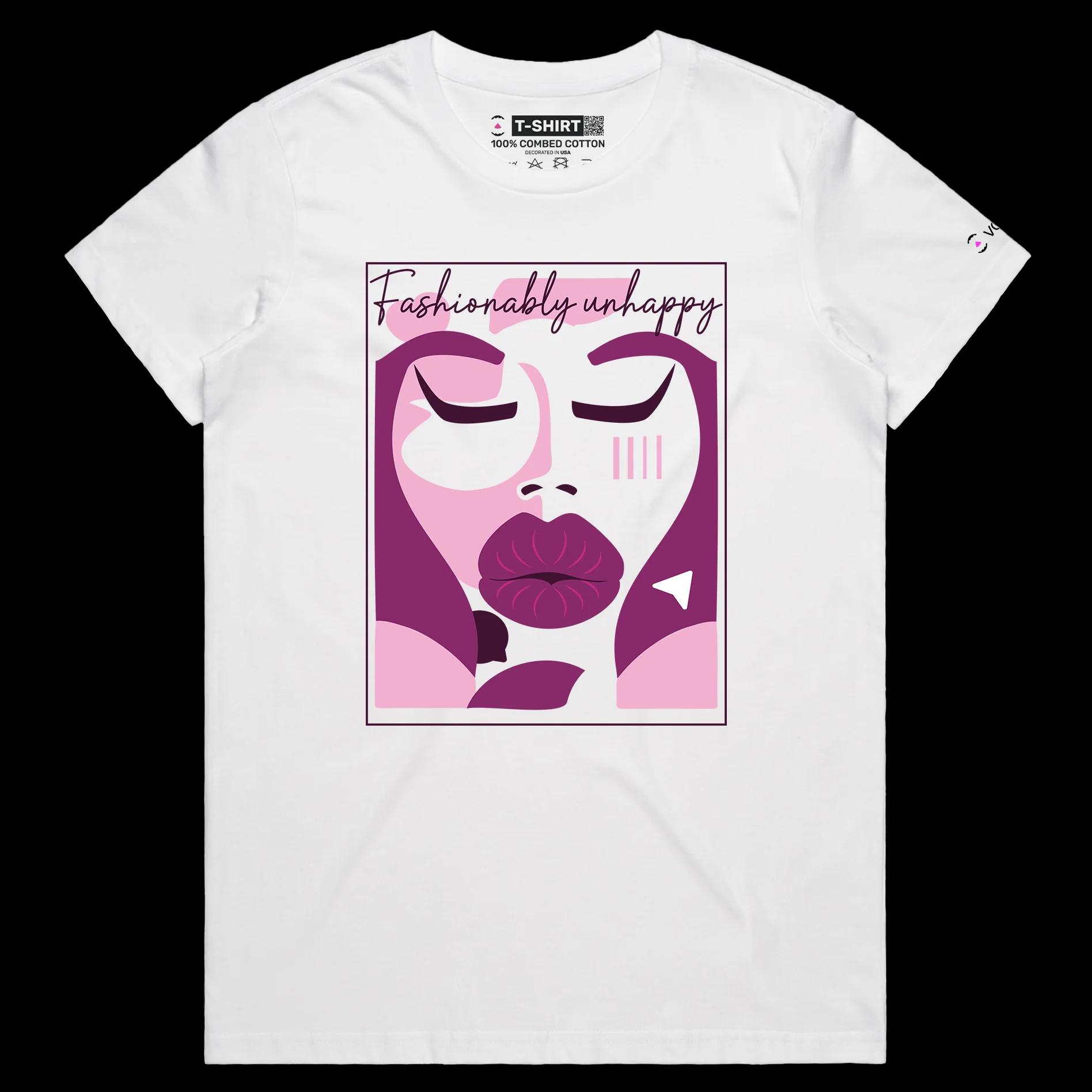 VOICEART White Female Regular Social Media Trends Premium T-Shirt Quality Graphic Funny Influencers Unhappy Duck Face