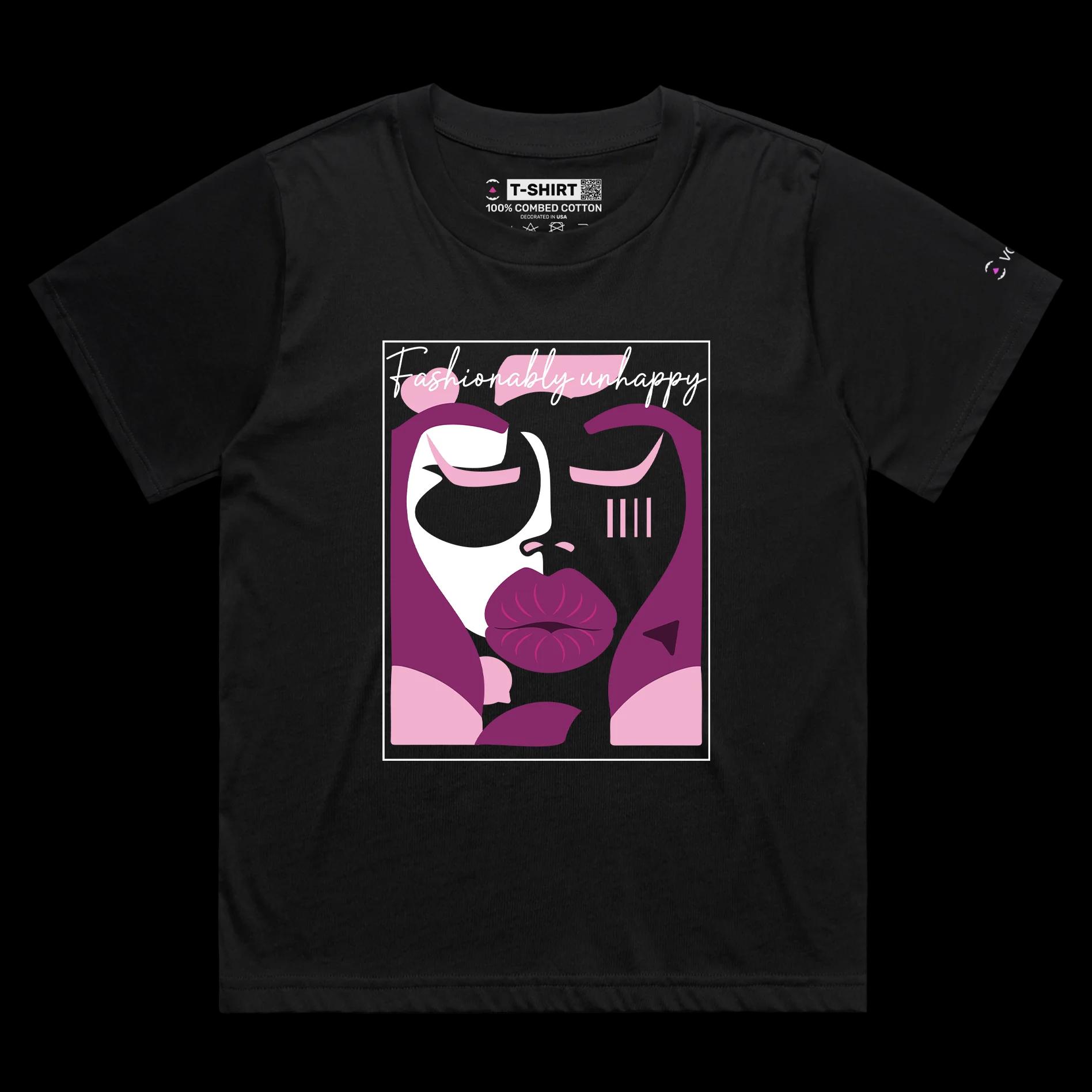 VOICEART Black Female Loose Social Media Trends Premium T-Shirt Quality Graphic Funny Influencers Unhappy Duck Face