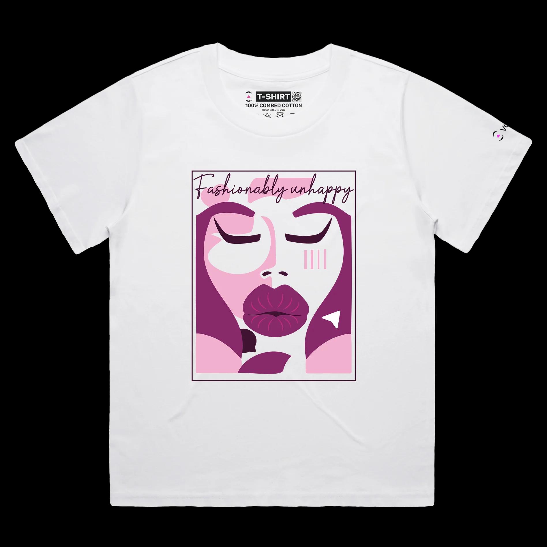 VOICEART White Female Loose Social Media Trends Premium T-Shirt Quality Graphic Funny Influencers Unhappy Duck Face