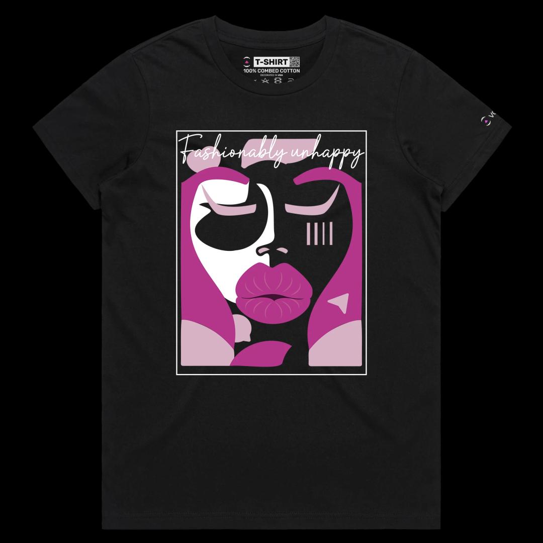 VOICEART Black Female Regular Social Media Trends Premium T-Shirt Quality Graphic Funny Influencers Unhappy Duck Face