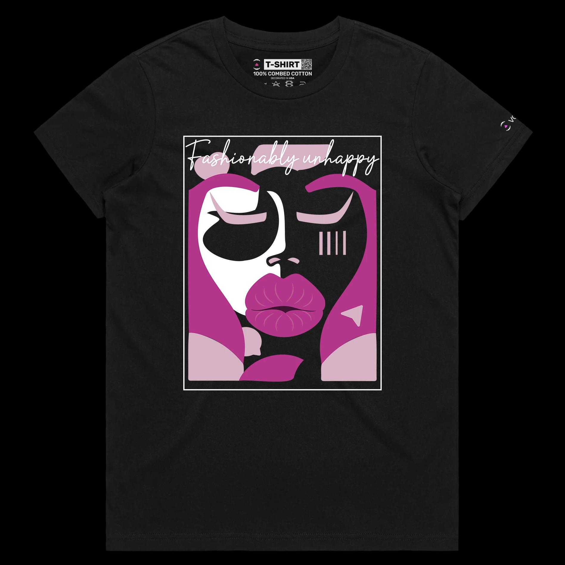 VOICEART Black Female Regular Social Media Trends Premium T-Shirt Quality Graphic Funny Influencers Unhappy Duck Face