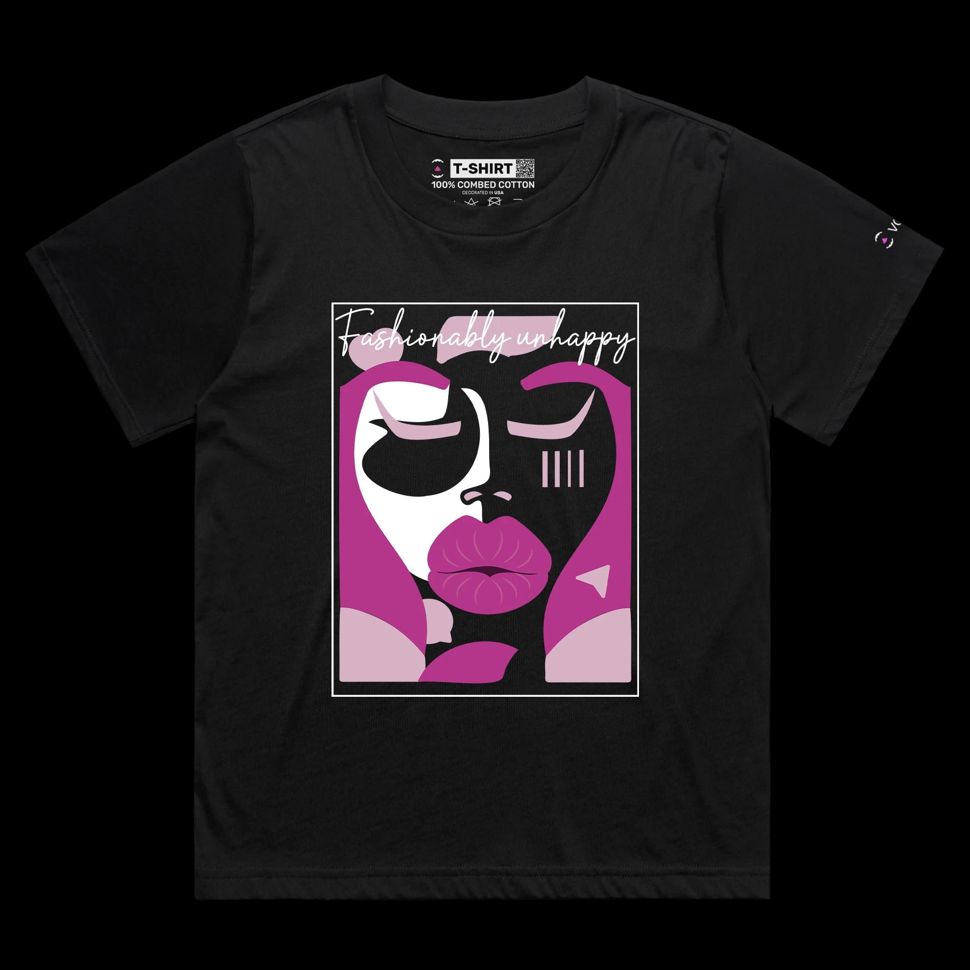 VOICEART Black Female Loose Social Media Trends Premium T-Shirt Quality Graphic Funny Influencers Unhappy Duck Face