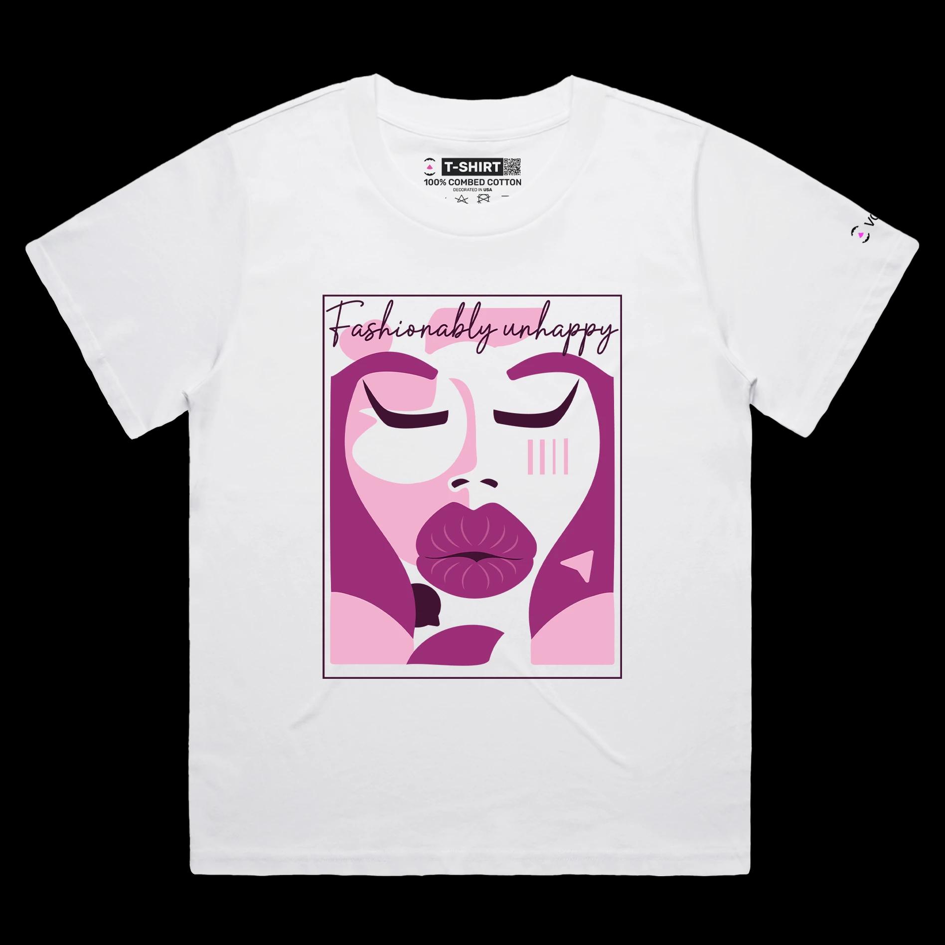 VOICEART White Female Loose Social Media Trends Premium T-Shirt Quality Graphic Funny Influencers Unhappy Duck Face