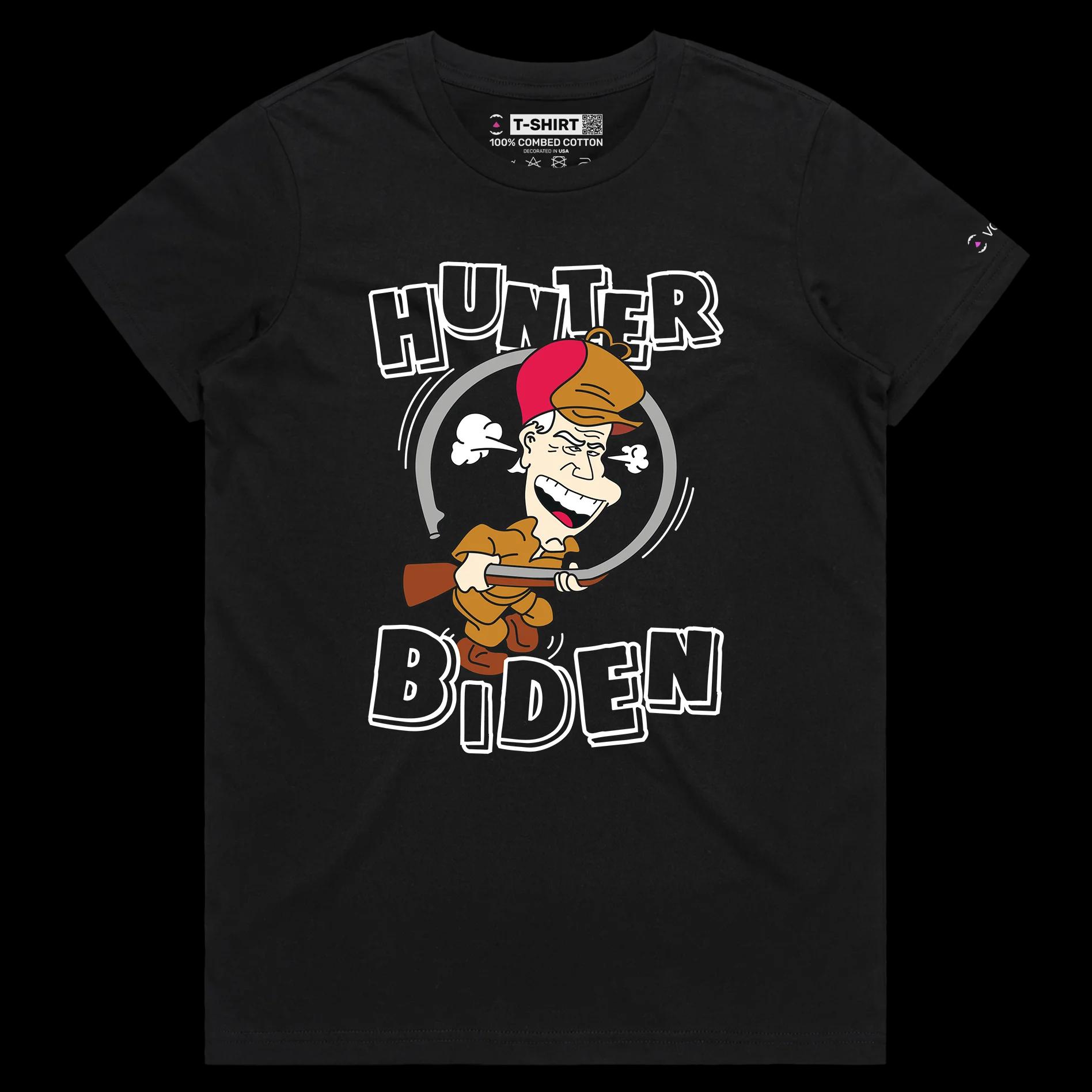 VOICEART Black Female Regular President Biden Hunting Grounds Funny T-Shirt Premium Graphic Political Wordplay Humor Tee