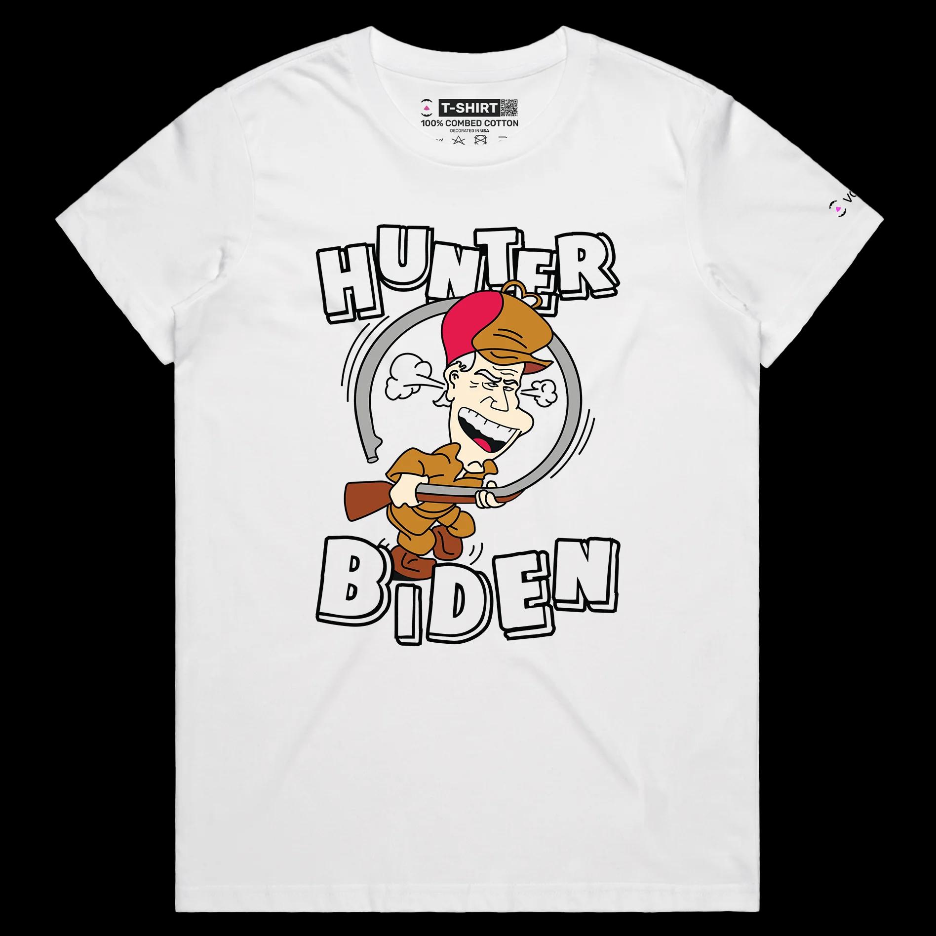 VOICEART White Female Regular President Biden Hunting Grounds Funny T-Shirt Premium Graphic Political Wordplay Humor Tee