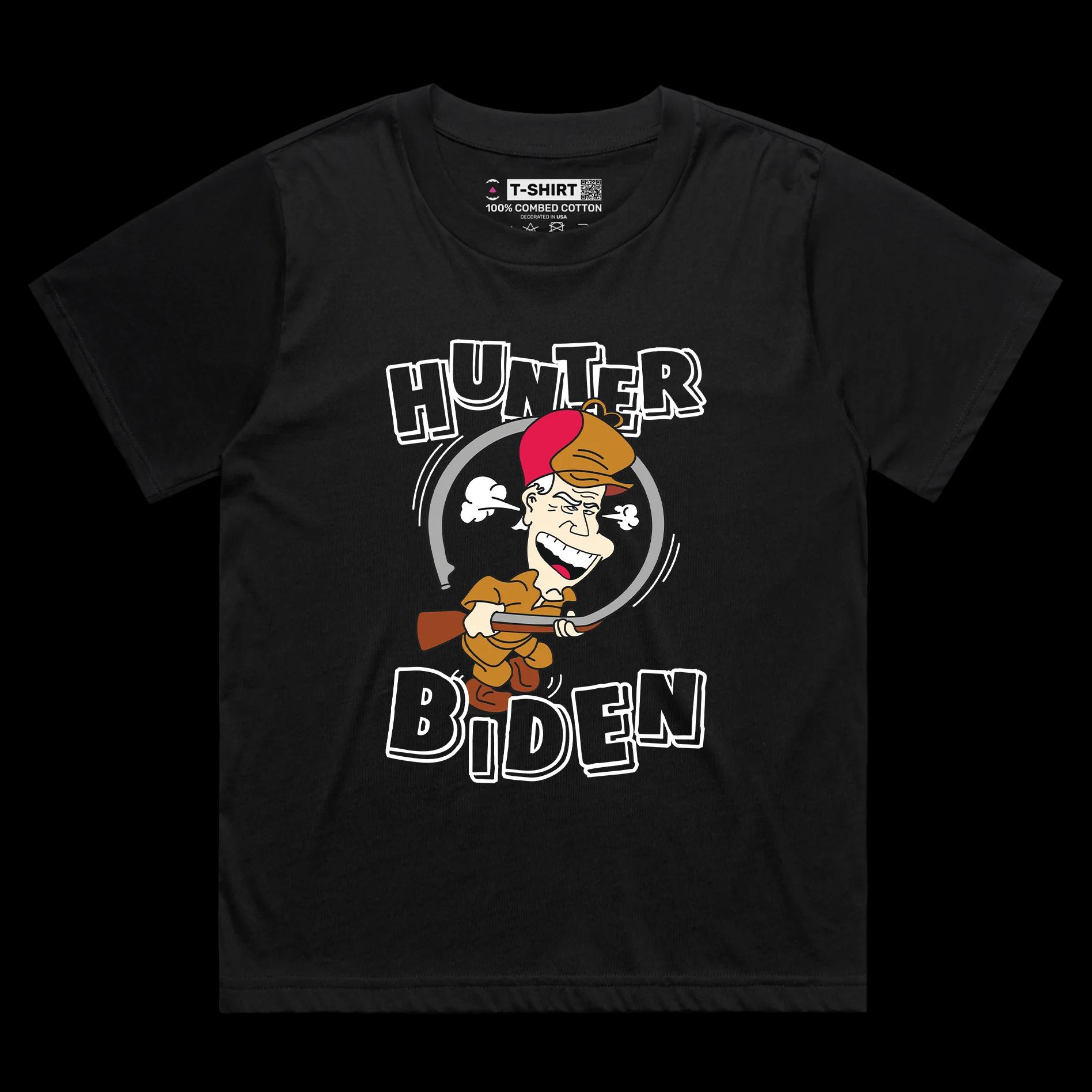 VOICEART Black Female Loose President Biden Hunting Grounds Funny T-Shirt Premium Graphic Political Wordplay Humor Tee