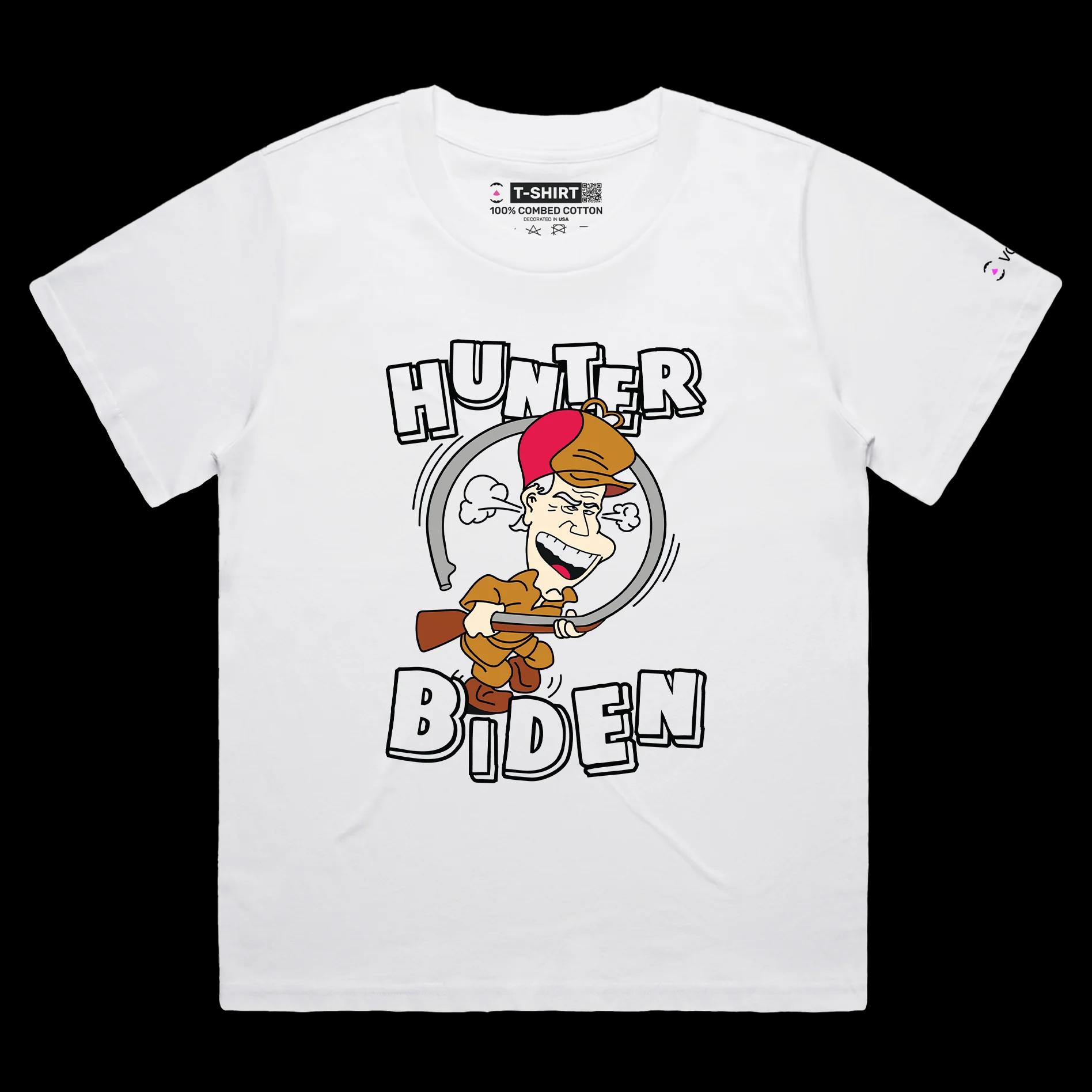 VOICEART White Female Loose President Biden Hunting Grounds Funny T-Shirt Premium Graphic Political Wordplay Humor Tee