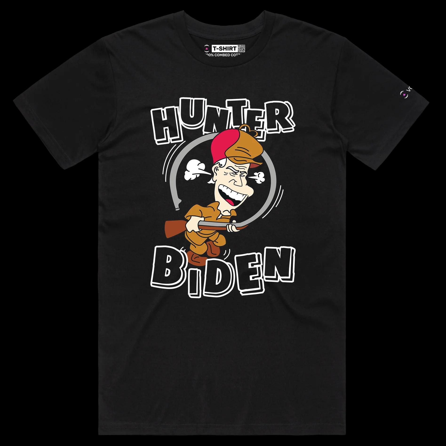 VOICEART Black Male Regular President Biden Hunting Grounds Funny T-Shirt Premium Graphic Political Wordplay Humor Tee