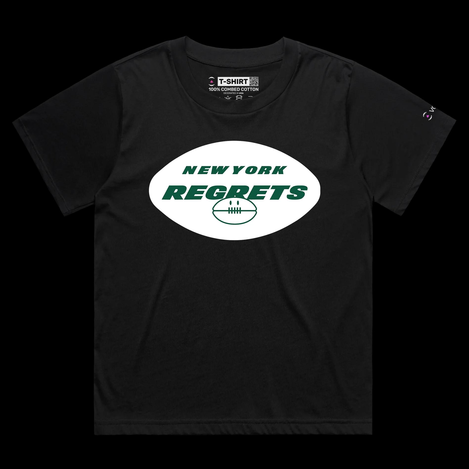 VOICEART Black Female Loose New York Regrets T-Shirt Quality Graphic Premium Design Funny Wordplay American Football Fans