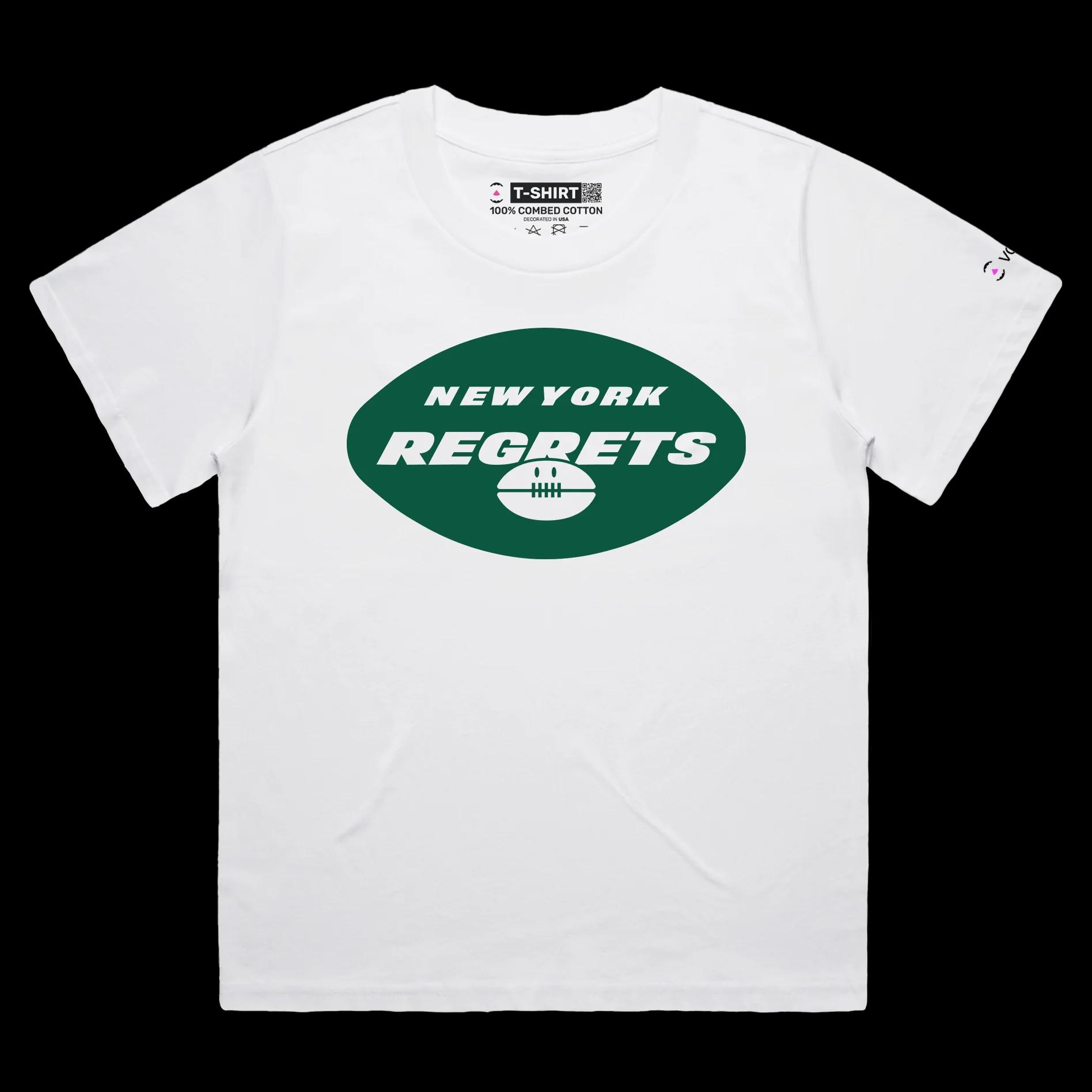 VOICEART White Female Loose New York Regrets T-Shirt Quality Graphic Premium Design Funny Wordplay American Football Fans