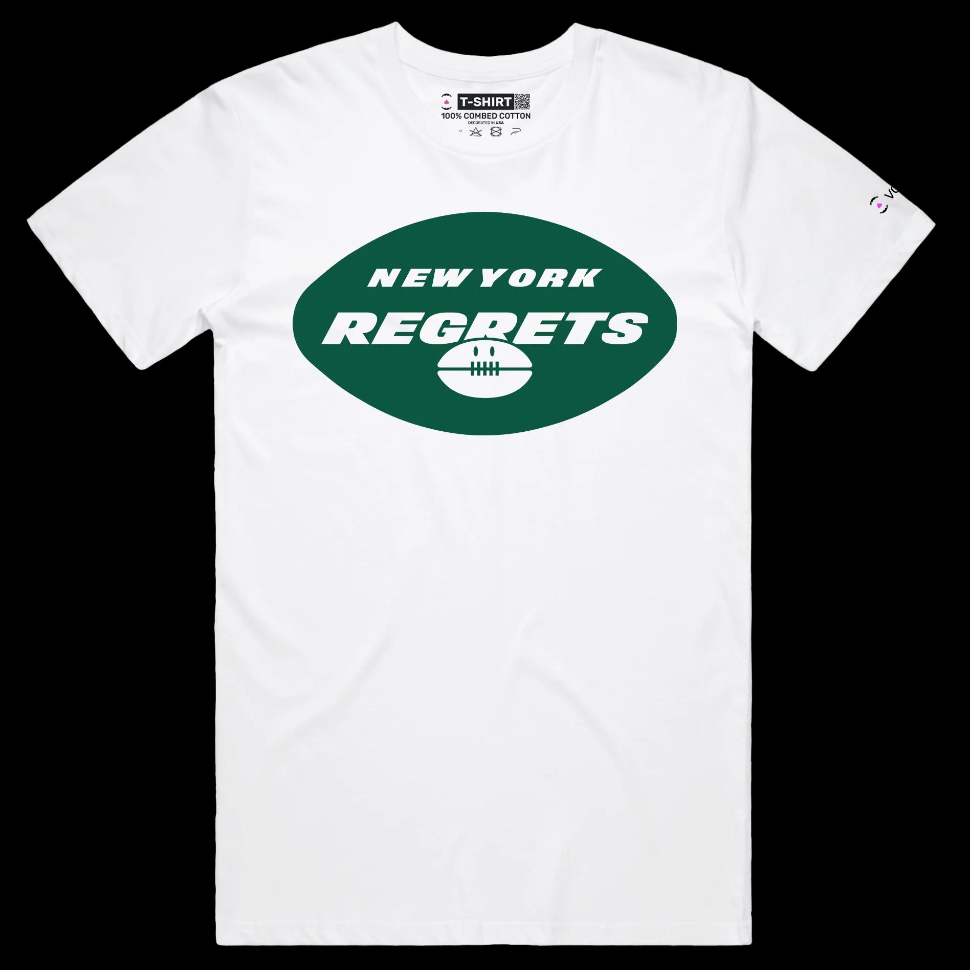 VOICEART White Male Regular New York Regrets T-Shirt Quality Graphic Premium Design Funny Wordplay American Football Fans