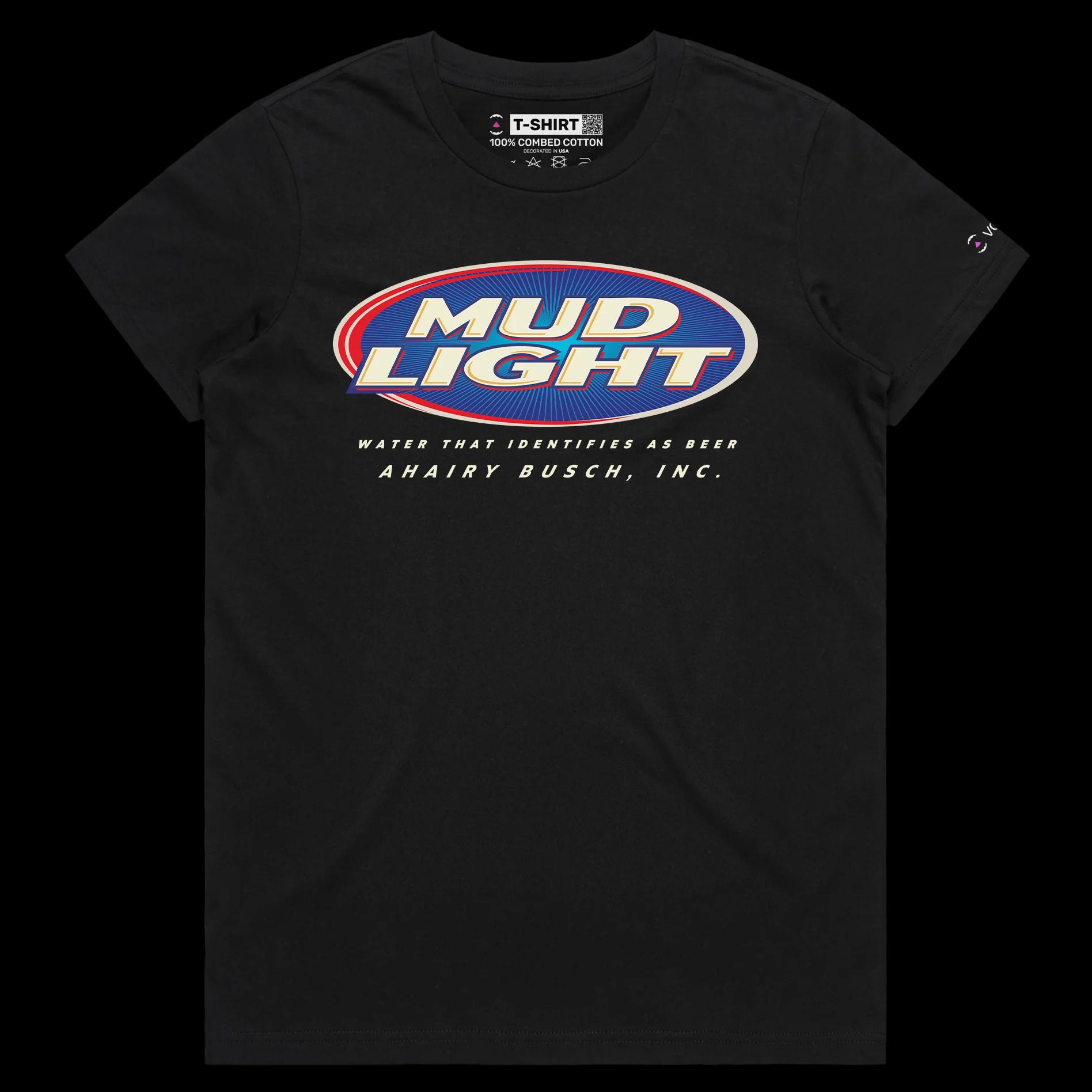 VOICEART Black Female Regular Mud Light Water Beer Funny T-Shirt Quality Graphic Premium Design Sarcastic Identity v1