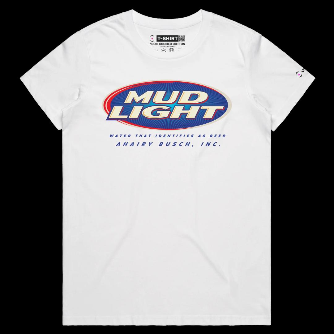 VOICEART White Female Regular Mud Light Water Beer Funny T-Shirt Quality Graphic Premium Design Sarcastic Identity v1