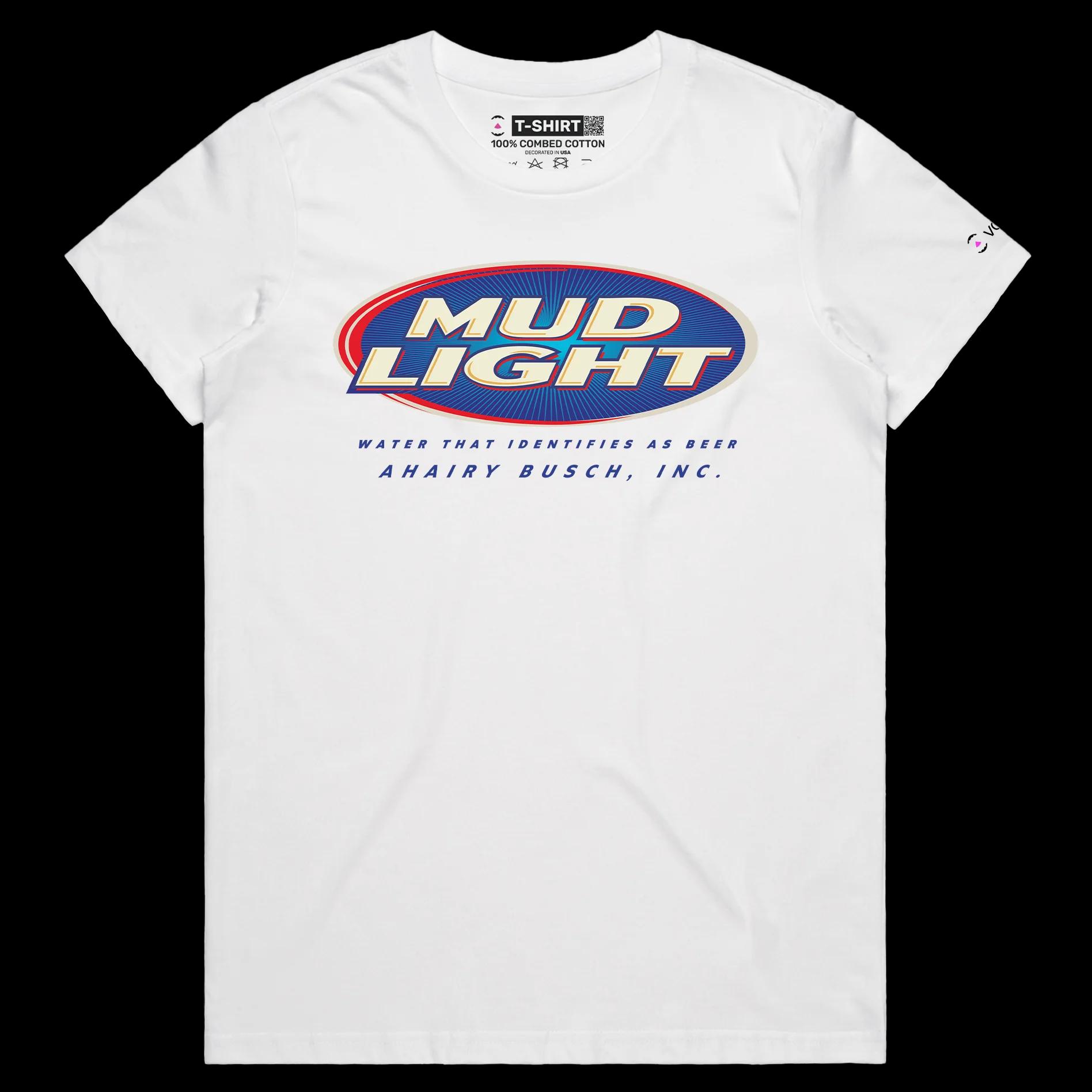 VOICEART White Female Regular Mud Light Water Beer Funny T-Shirt Quality Graphic Premium Design Sarcastic Identity v1