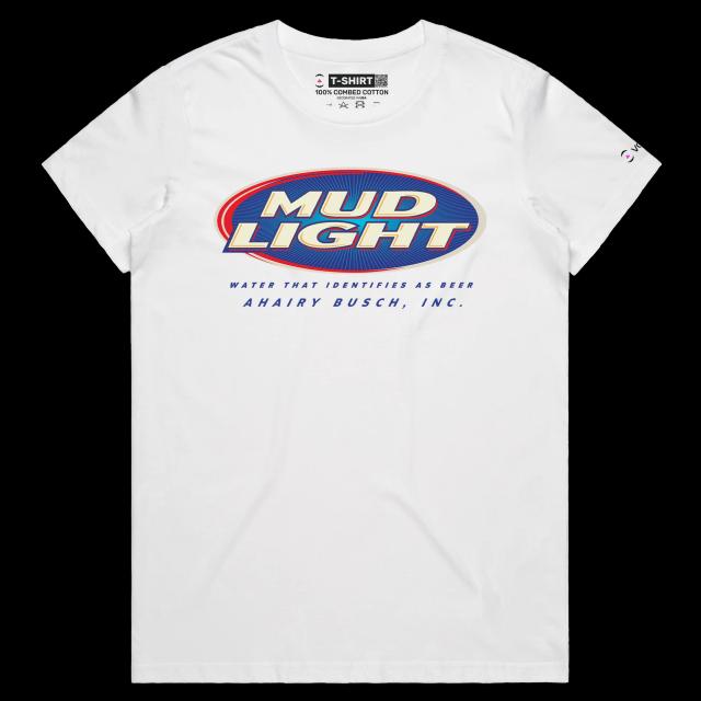 VOICEART White Female Regular Mud Light Water Beer Funny T-Shirt Quality Graphic Premium Design Sarcastic Identity v1