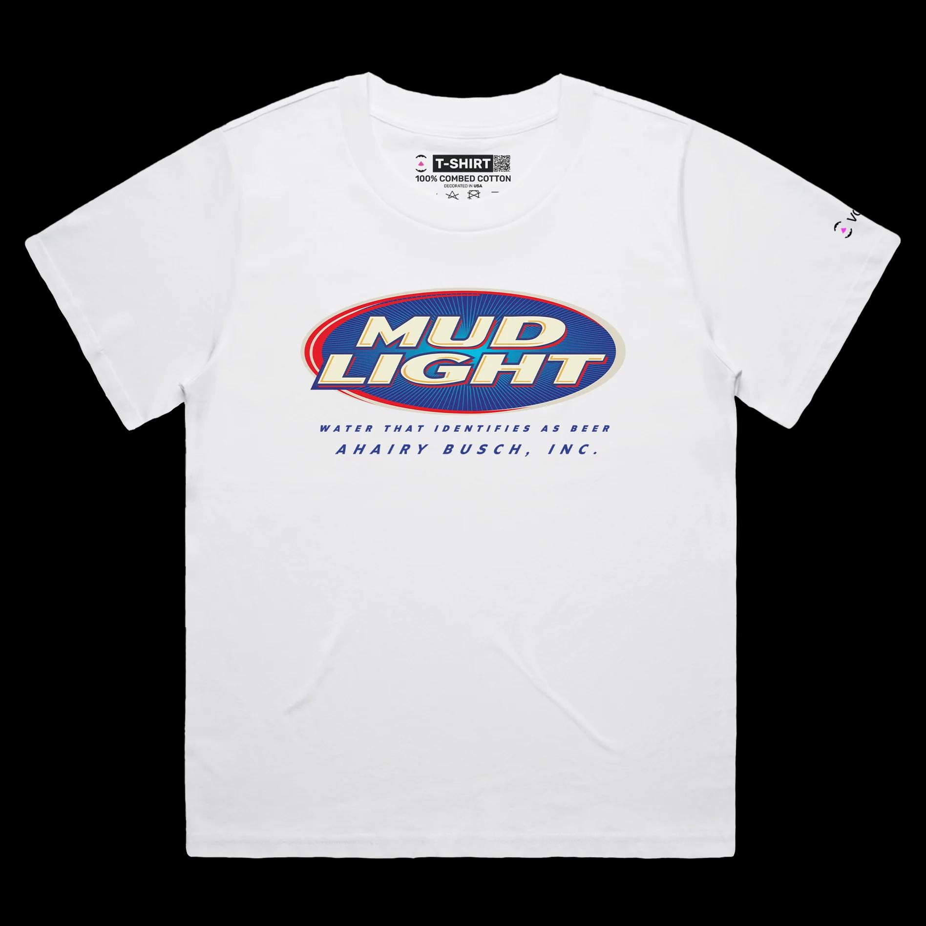 VOICEART White Female Loose Mud Light Water Beer Funny T-Shirt Quality Graphic Premium Design Sarcastic Identity v1