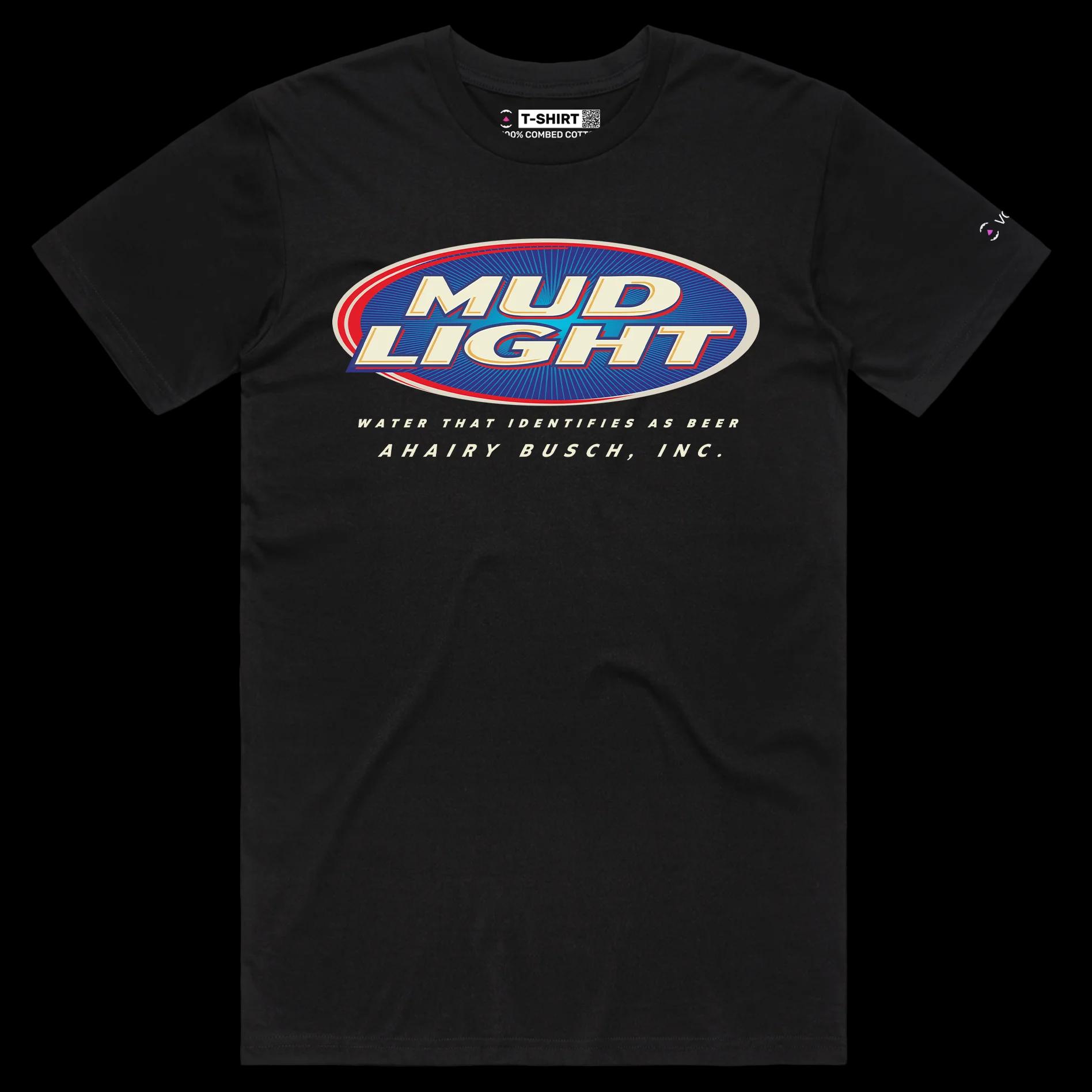 VOICEART Black Male Regular Mud Light Water Beer Funny T-Shirt Quality Graphic Premium Design Sarcastic Identity v1
