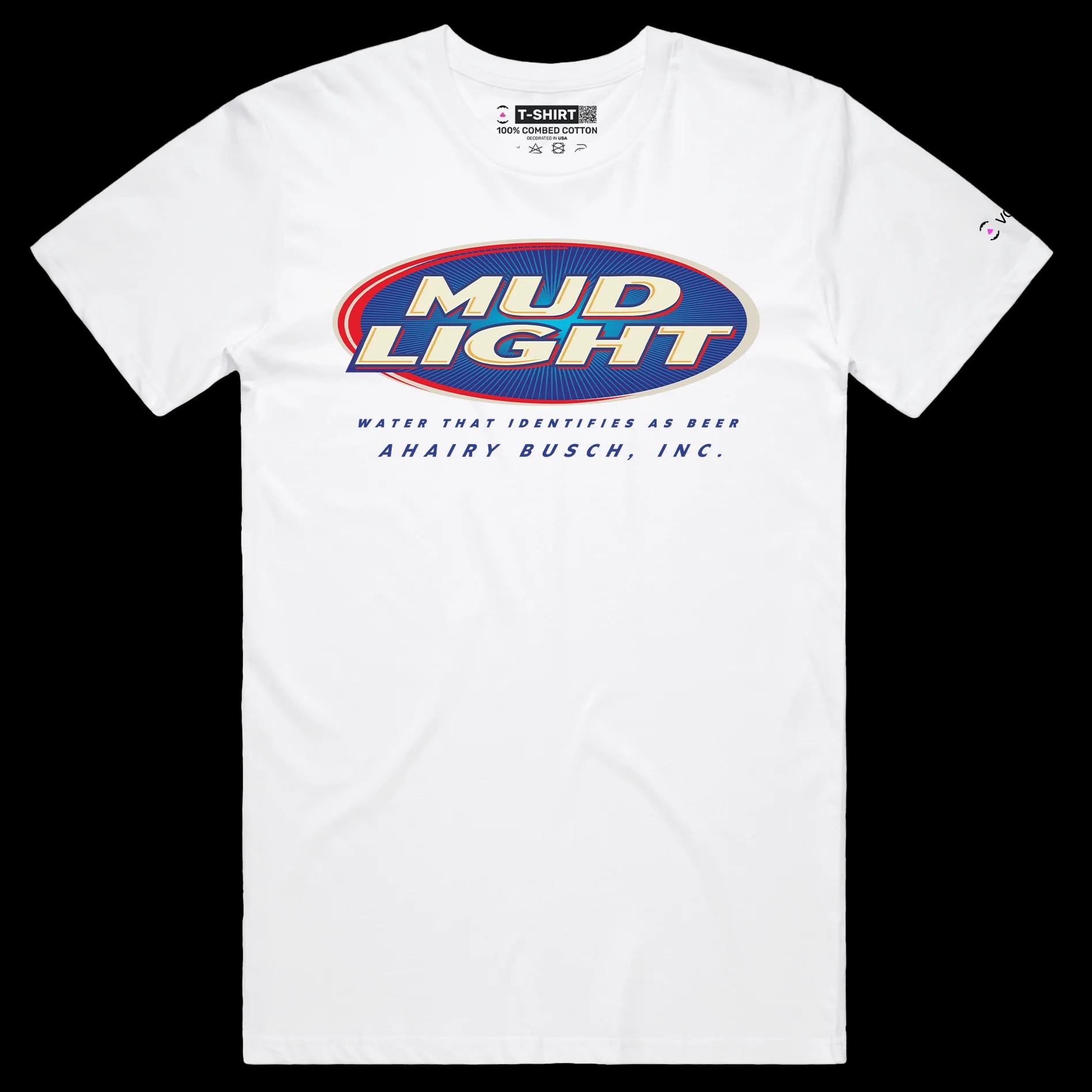 VOICEART White Male Regular Mud Light Water Beer Funny T-Shirt Quality Graphic Premium Design Sarcastic Identity v1