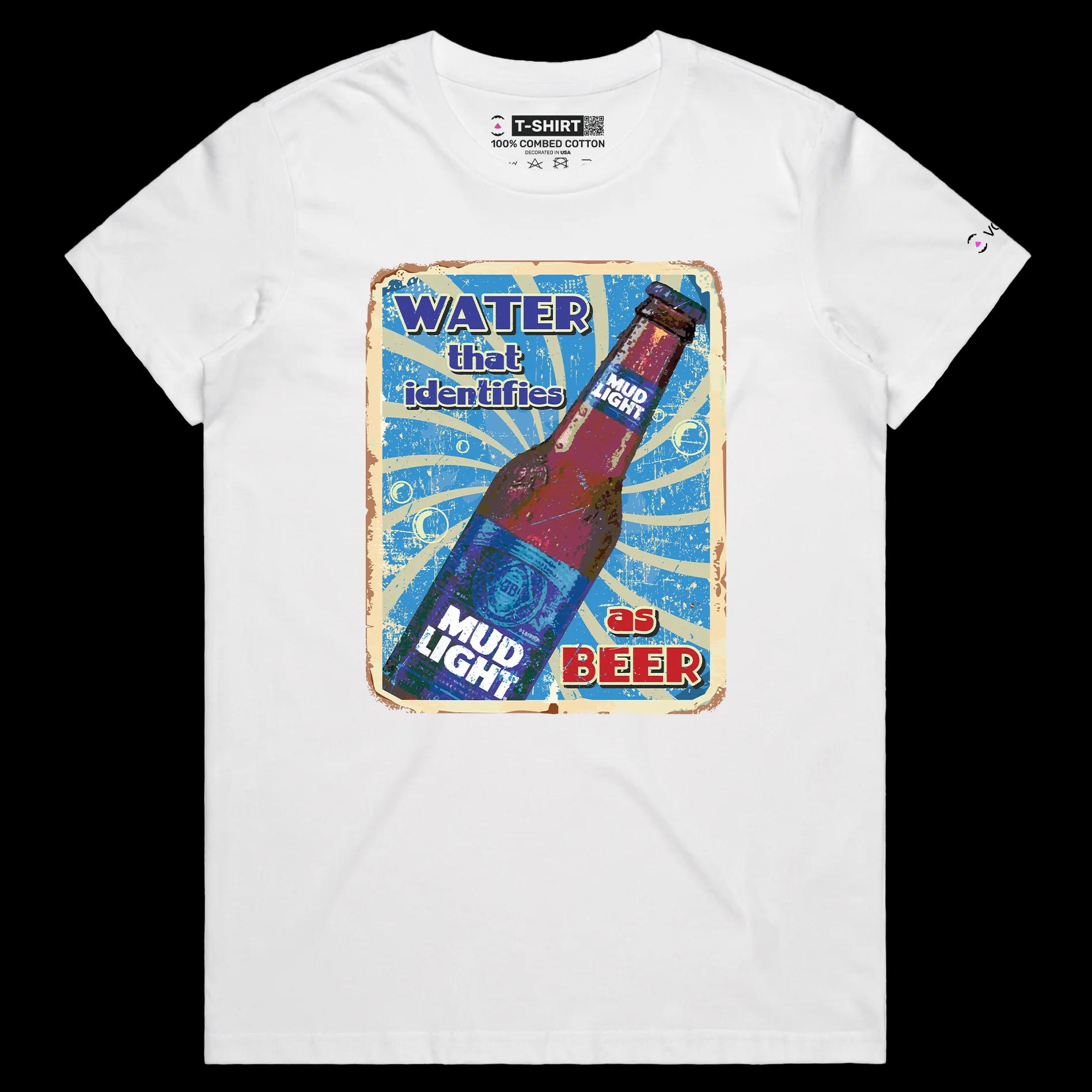VOICEART White Female Regular Mud Light Water Beer Funny T-Shirt Quality Graphic Premium Design Sarcastic Identity v2