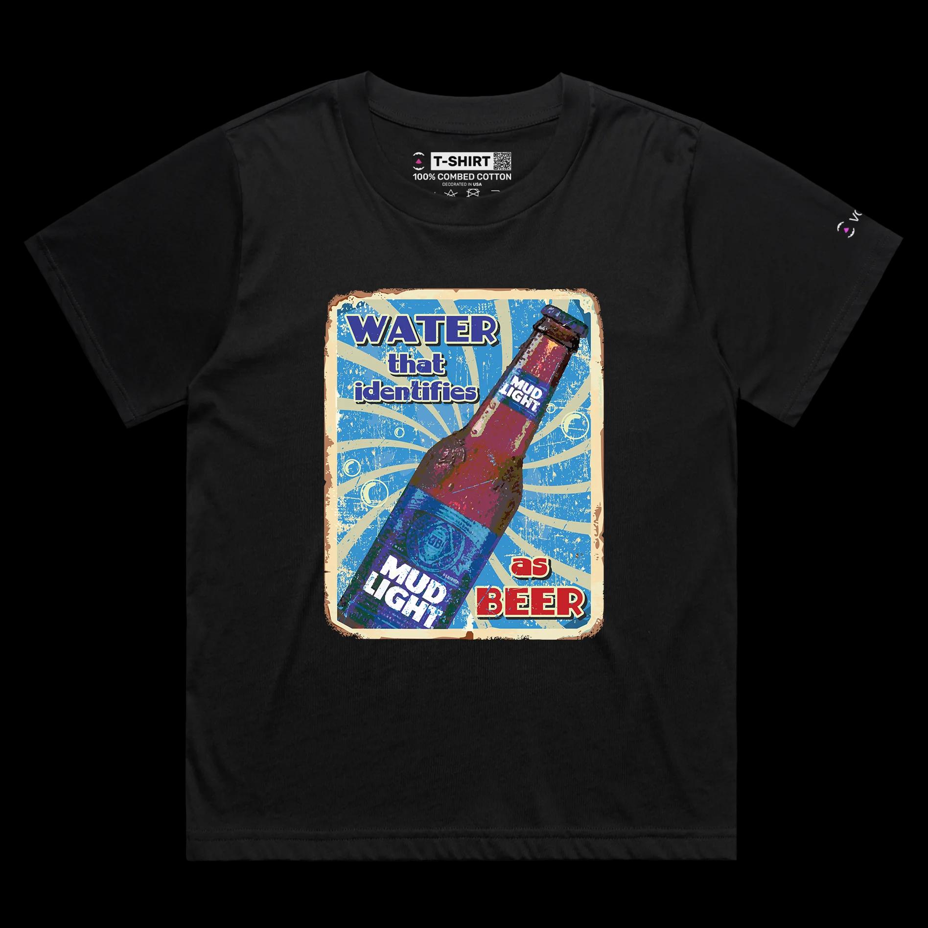 VOICEART Black Female Loose Mud Light Water Beer Funny T-Shirt Quality Graphic Premium Design Sarcastic Identity v2